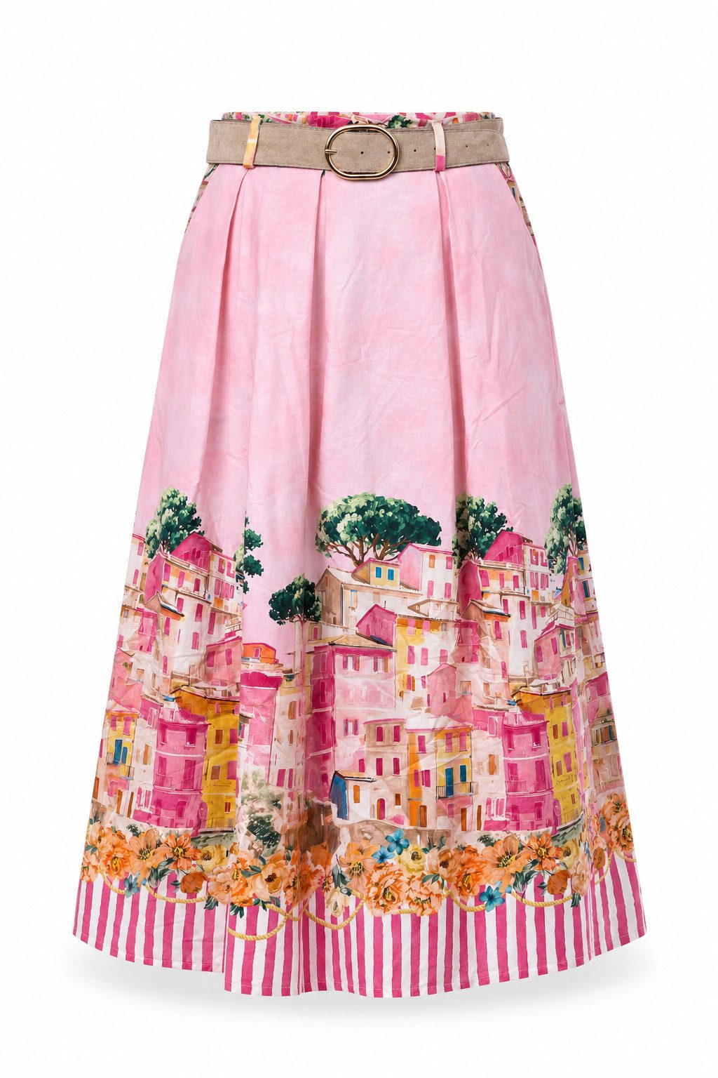 ITALY VIBES Maxirock - sommerlicher Printrock mit Gürtel - Rock Damen - ITALY VIBES - ONE SIZE - passend für Größen M - XL