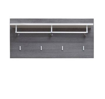 Furn.Design Garderobenpaneel Line (Wandgarderobe in weiß Hochglanz und Rauchsilber grau, 80 x 40 cm), mit Kleiderstange