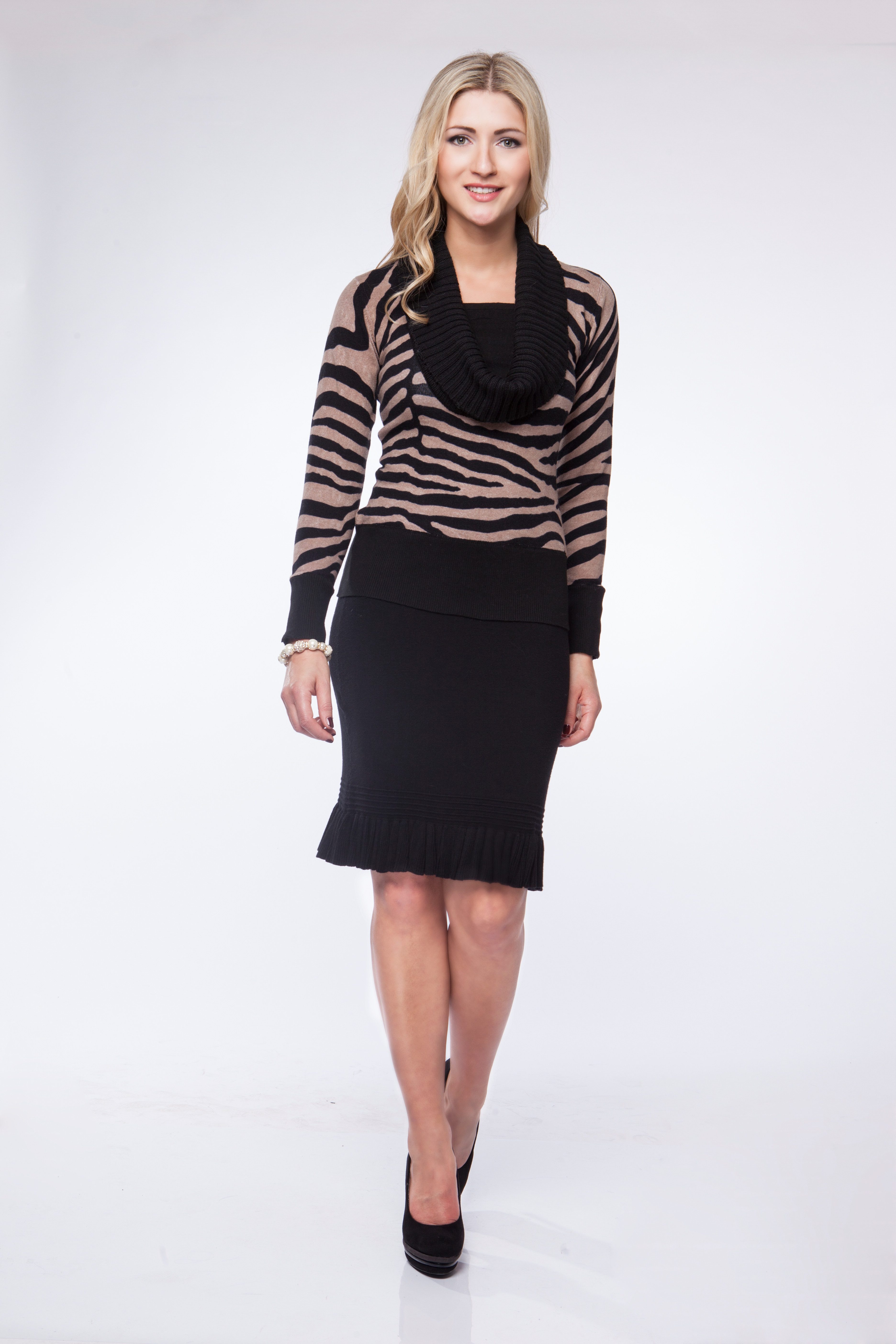 Passioni Strickpullover mit Rollkragen, Zebramuster günstig online kaufen