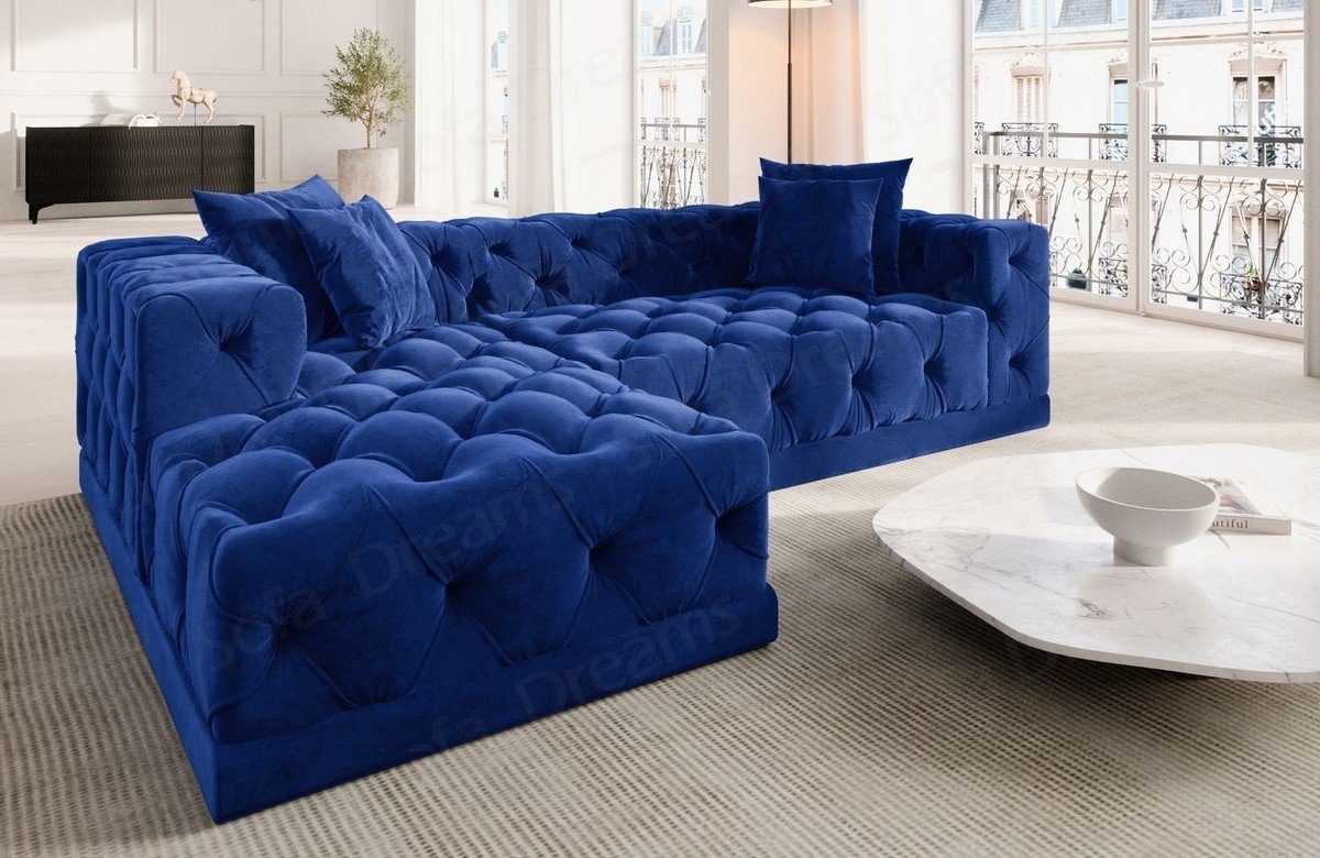 Sofa Dreams Ecksofa Designer Samtstoff Polster Sofa Palma L Form kurz Stoffsofa, Loungesofa, Chesterfield Stil