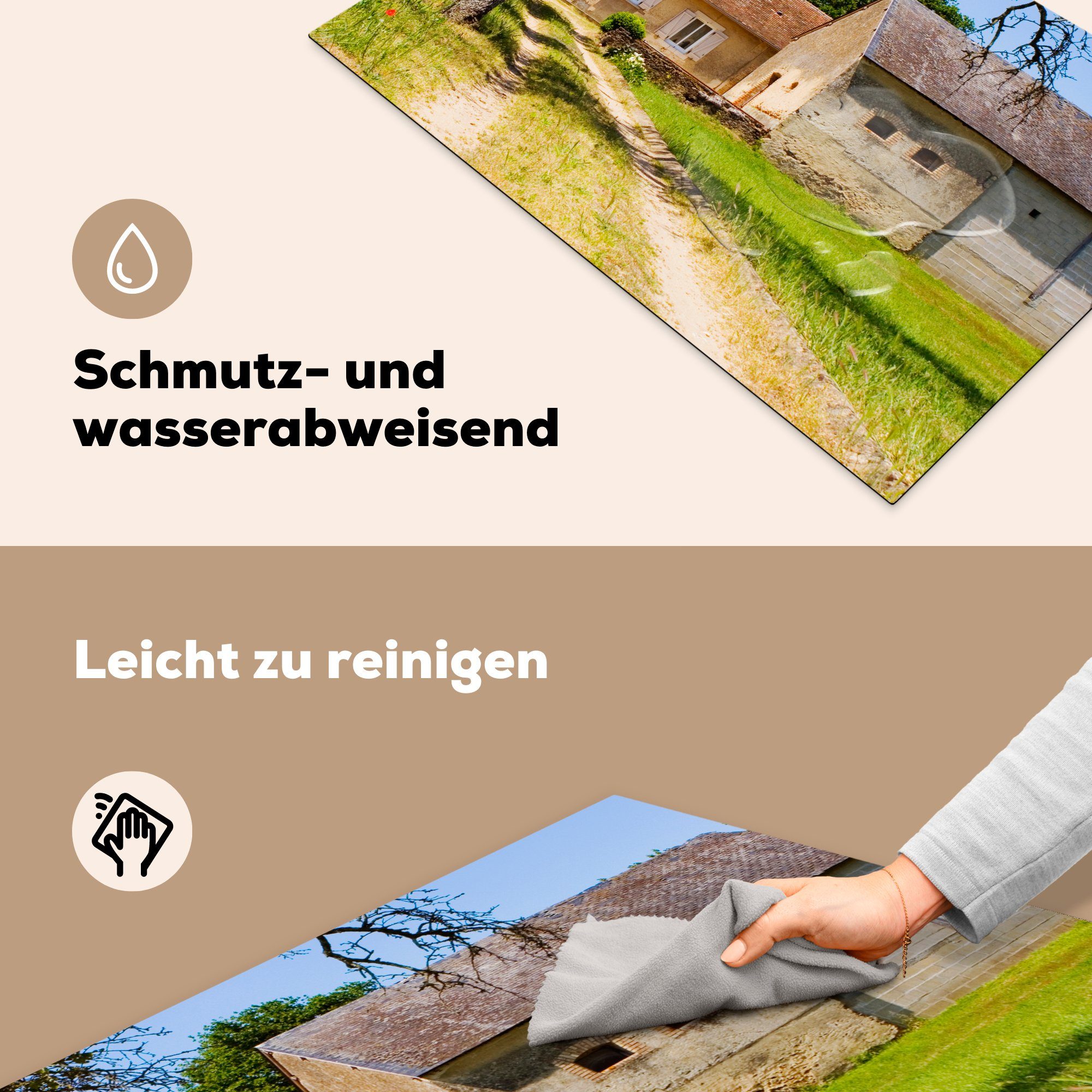Vinyl, Weg MuchoWow Herdblende-/Abdeckplatte Ceranfeldabdeckung (1 cm, Induktionskochfeld Baum, für - die - küche, Schutz tlg), 81x52 Bauernhof