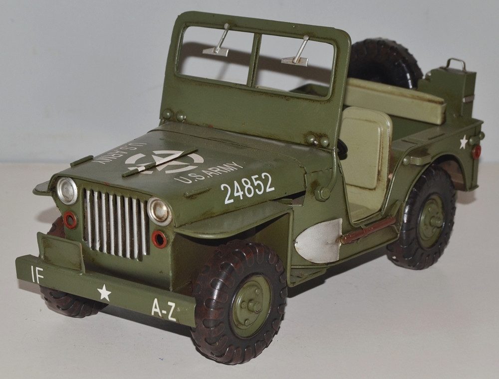 Modellauto Modellauto Oldtimer Jeep Willys Modell US-Army aus Blech L 27 cm