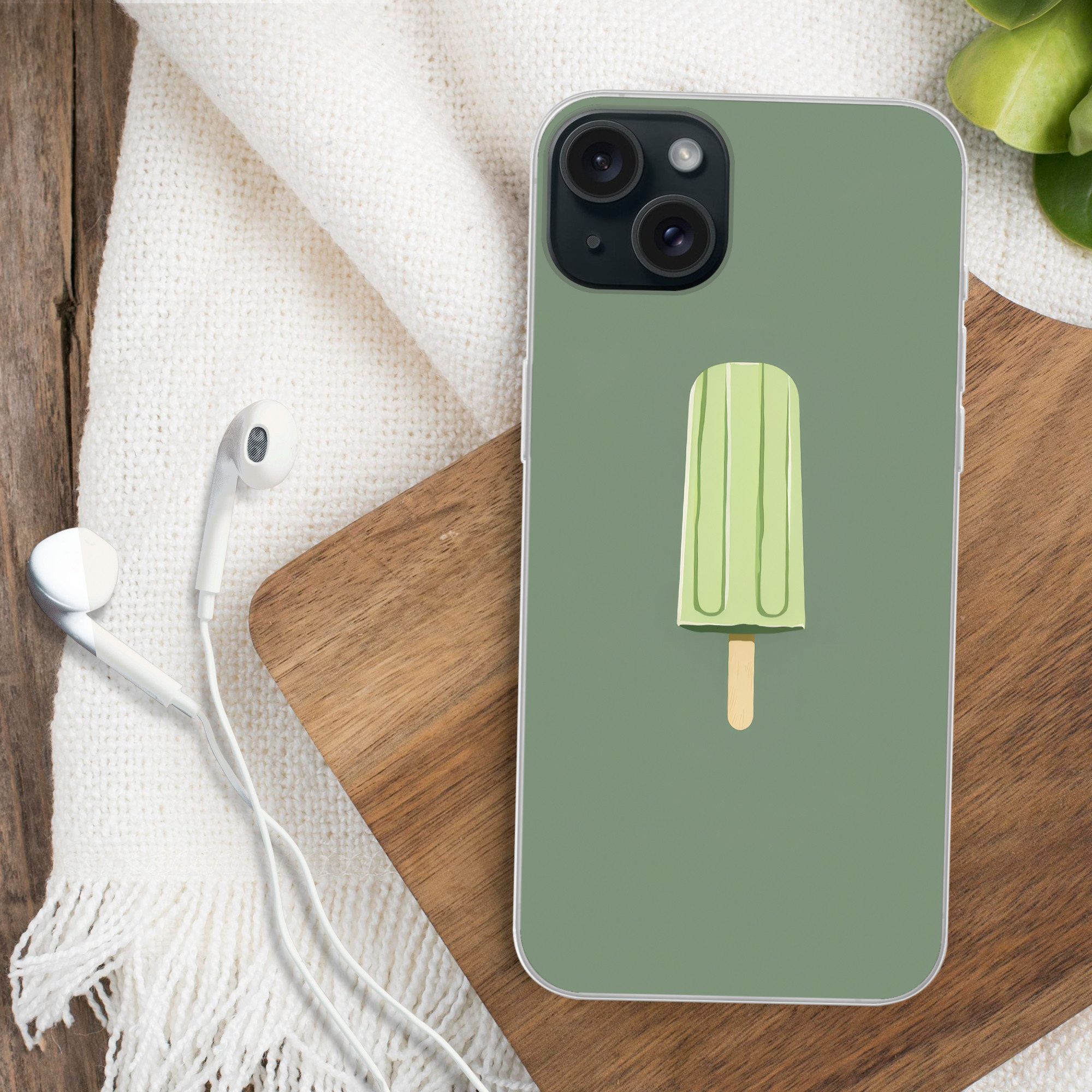 MuchoWow Handyhülle für Apple iPhone 15 Plus Grün - Wassereis - Stock - Illustration, Smartphone-Bumper, Print, Handy Schutzhülle Dünn