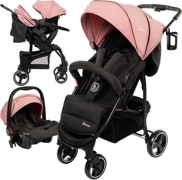 BabyGo Kombi-Kinderwagen Basket 2in1, Pink melange, inklusive Babyschale und Adapter