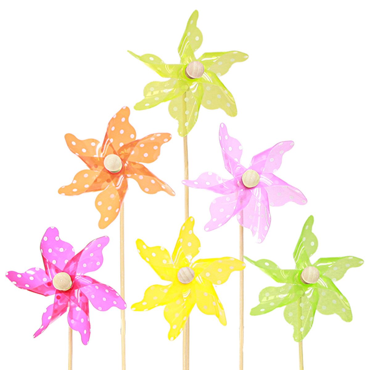 Vogelabwehr-Windmühle Windrad Bunt Neon Punkte Garten Deko Ø8,5cm 12St