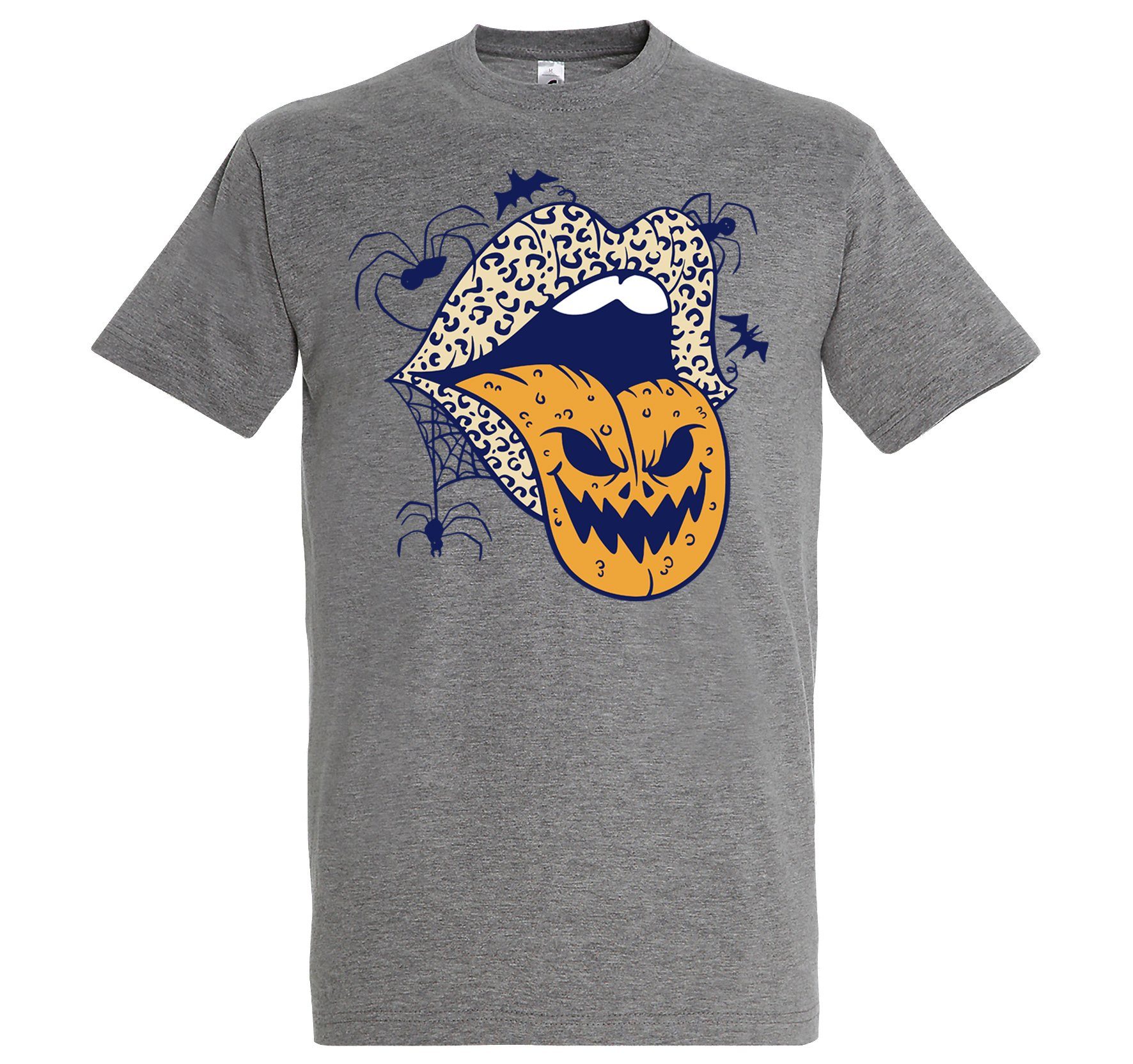 Youth Designz T-Shirt Halloween Herren Grau mit Fun-Look Motiv im Horror trendigem T-Shirt Lippen Logo