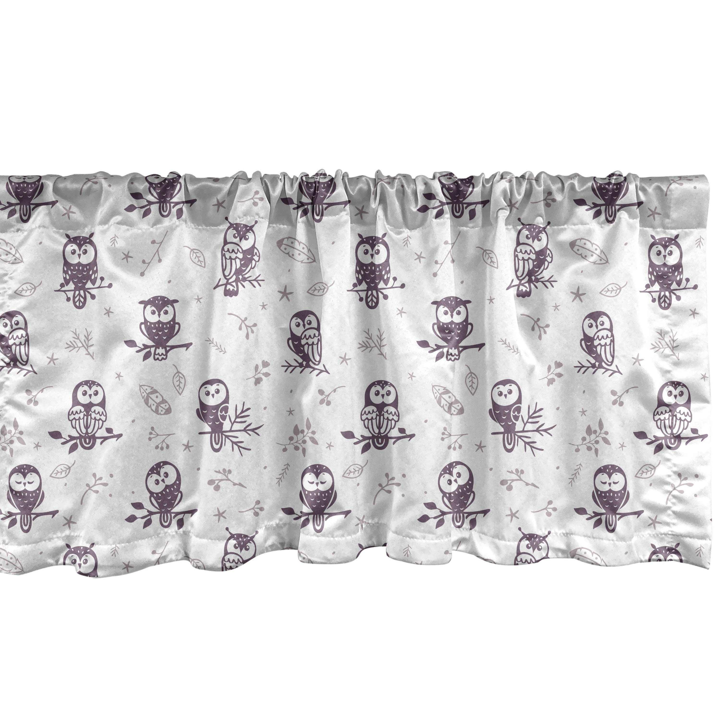 Scheibengardine Vorhang Volant für Küche Schlafzimmer Dekor mit Stangentasche, Abakuhaus, Microfaser, Tier Eulen auf dem Ast