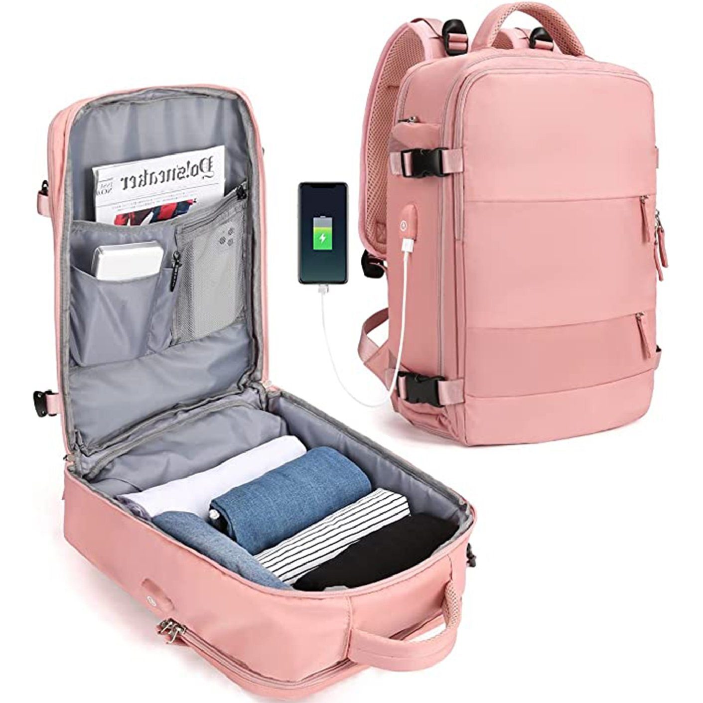 Vicbuy Reiserucksack 45L Supergroßer Handgepäck mit USB-Ladeanschluss, für 14 Zoll Laptop (mit Schulfach, Wasserdicht Wandern Outdoor-Sport Lässiger Tagesrucksack Schultasche), Rucksack Herren Damen Reiserucksack, Flugzeug genehmigt