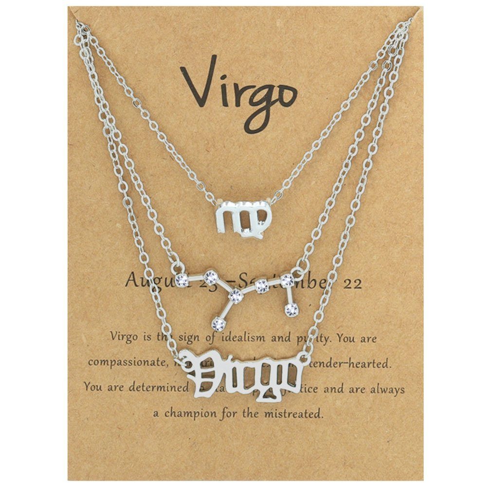 Blusmart Herzkette Vintage Alphabete 3PCS Für Zodiacs Silber Frauen Virgo 12 Halskette