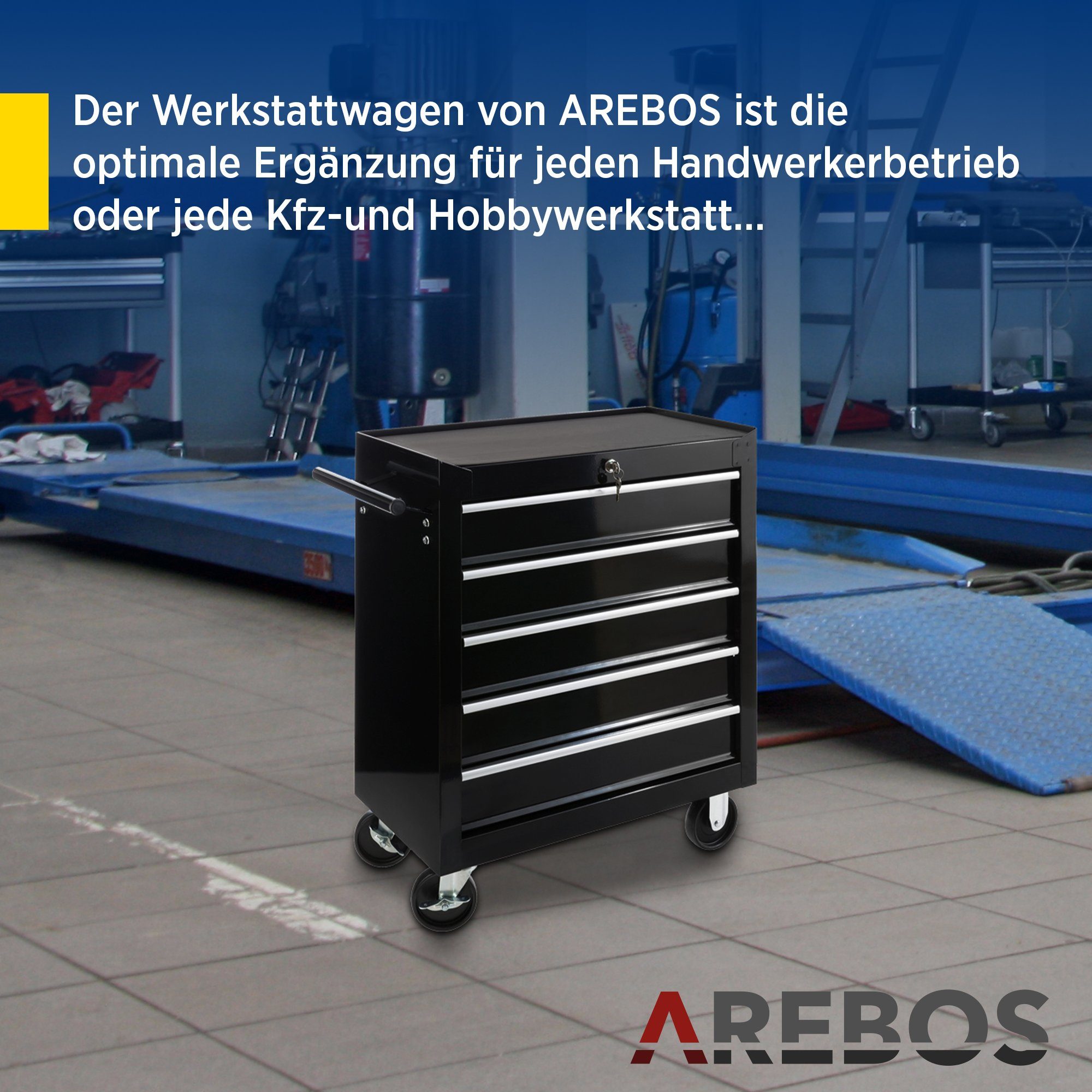 Arebos Werkstattwagen Werkstattwagen 5 Fächer, zentral günstig online kaufen