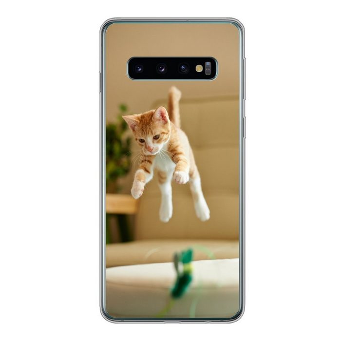 MuchoWow Handyhülle Katze - Springen - Spielzeug Phone Case Handyhülle Samsung Galaxy S10 Silikon Schutzhülle