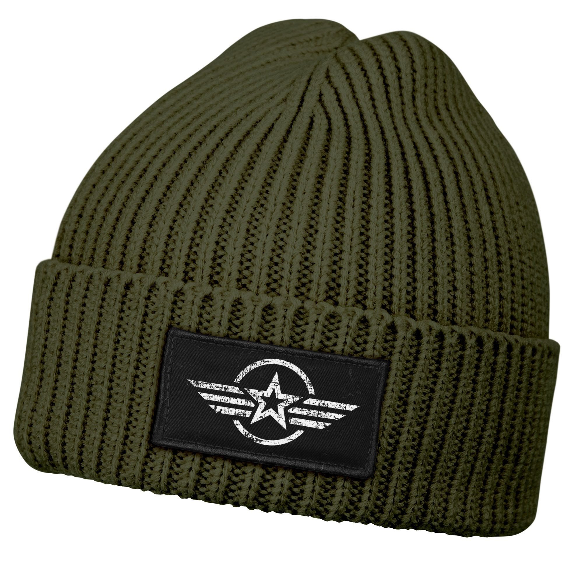 Neverless Strickmütze Damen Beanie Wintermütze mit Patch Airforce Army Military Vintage