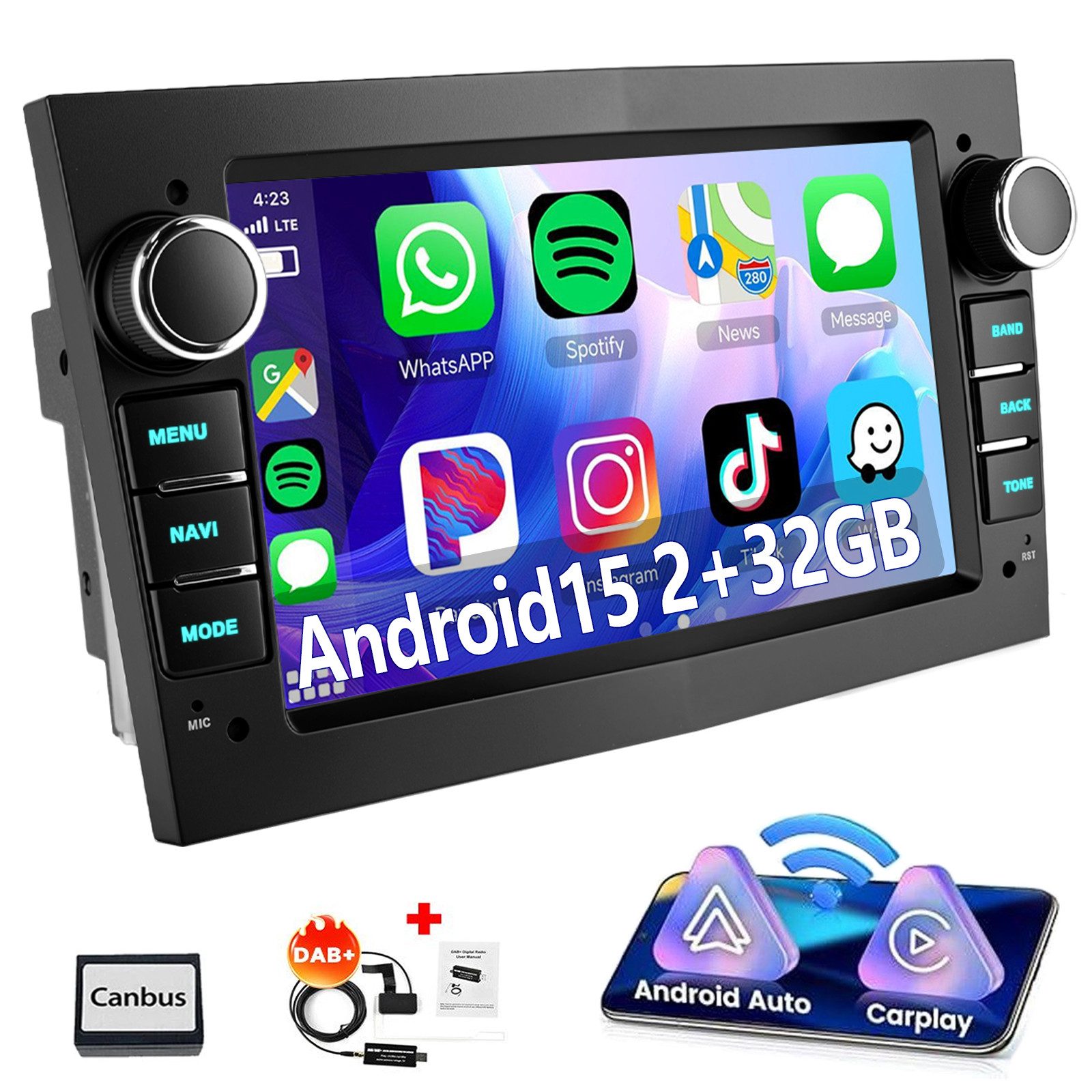 ESSGOO 7'' Android 15 Autoradio für Opel Astra H/Corsa C/D/Vectra C/Zafira h Autoradio (RDS, 4+64GB(optional), DAB (optional), FM, DAB+ (optional), SWC, Apple Carplay Android Auto GPS Navi WIFI BT EQ)