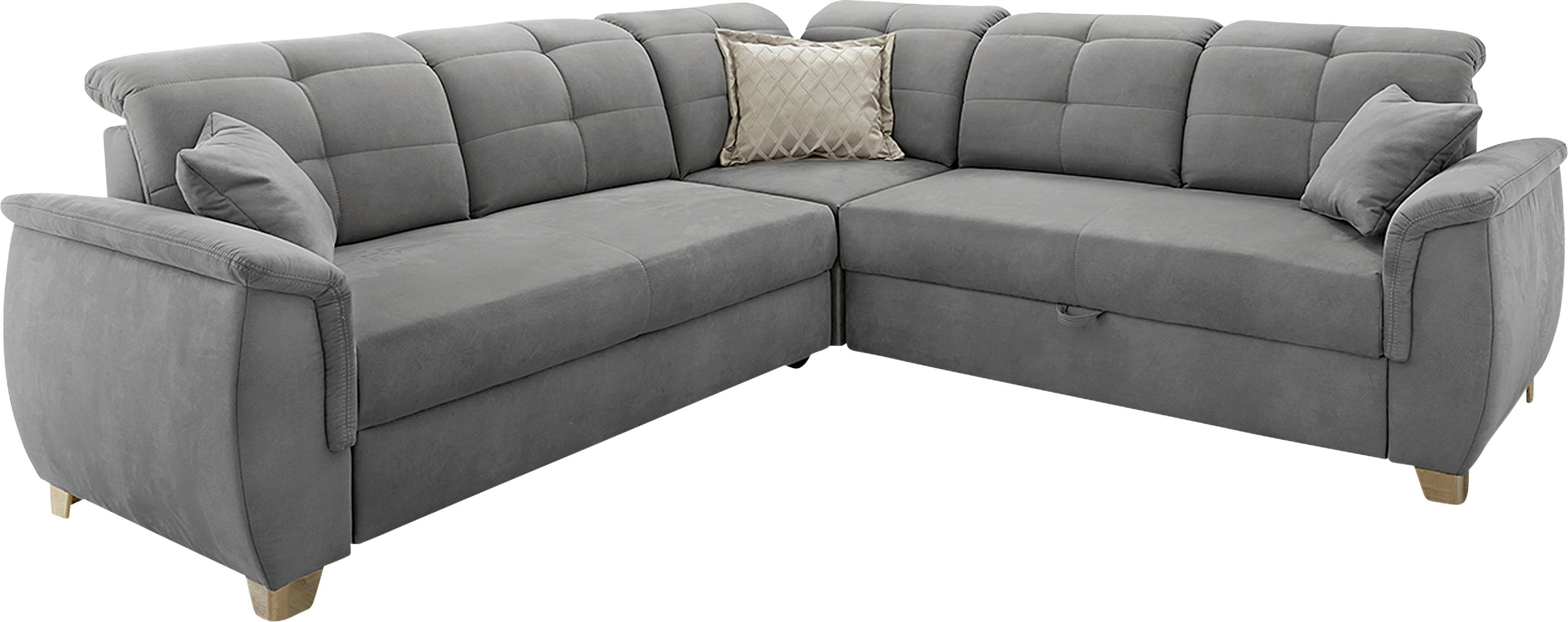 Jockenhöfer Gruppe Ecksofa Udine L-Form, B: 263 cm, mit Bettfunktion, Bettkasten, Kopfteilverstellung & Zierkissen
