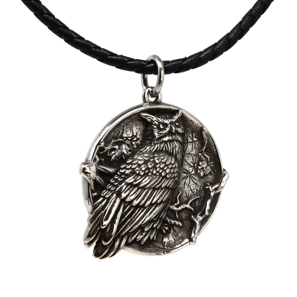 Kette mit Anhänger Lederkette Edelstahlkette 316L EULE AMULETT