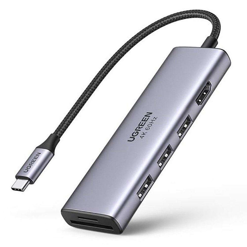 UGREEN Multiport-Hub Dockingstation Kartenleser USB-Adapter USB Typ C zu SD-Kartenleser, USB Typ A, HDMI, microSD-Kartenleser (TF), 4K-60-Hz-HDMI, 3x USB 3.0, SD/TF-Leser, Aluminium