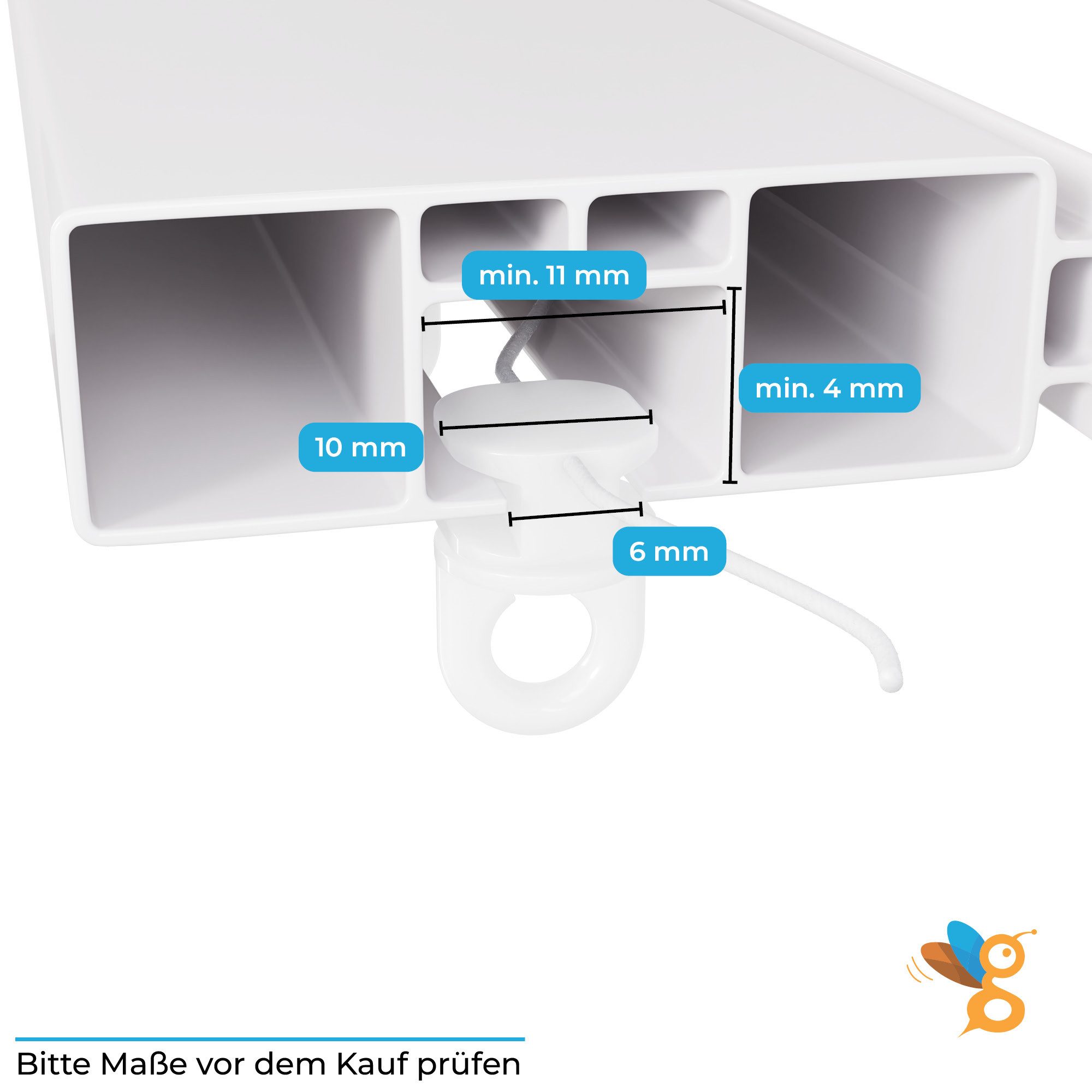 dekondo Gardinengleiter Gleiterkordel, Wellengleiterkordel, Gleiterband, Wave-System, mit 360° drehbaren Ösen, (13 Gleiter pro Meter, Meterware), Gleiterabstand 8 cm, geeignet für Gardinenschienen mit 6mm Laufnut