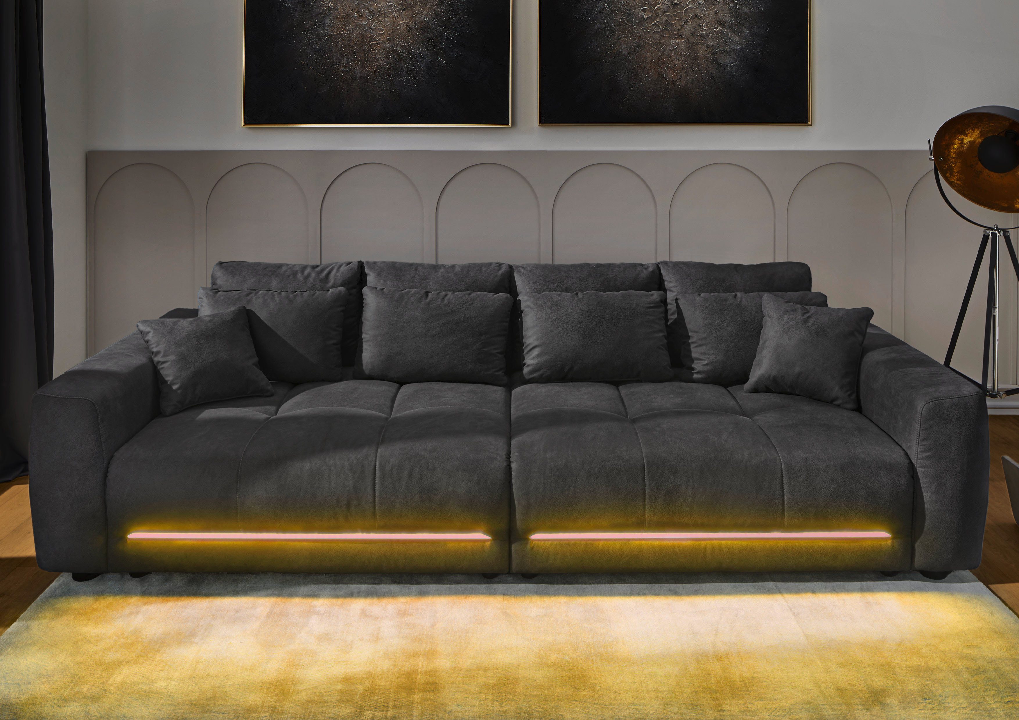 Jockenhöfer Gruppe Big-Sofa Lumina, XXL, B: 294 cm, mit LED-RGB-Beleuchtung, Liegefläche 120x240cm, Mega-Sofa, inklusive Federkernpolsterung und 10 Kissen