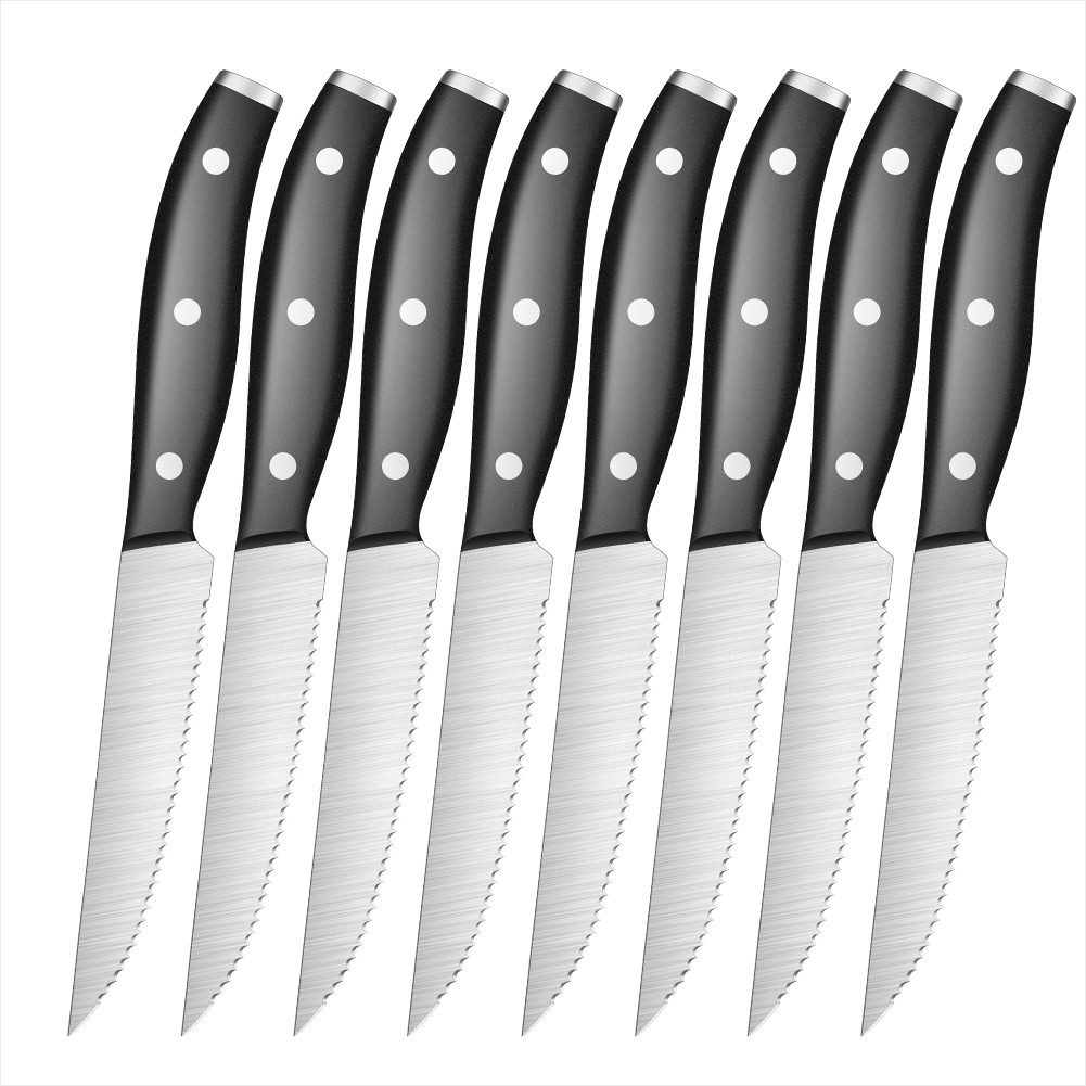 KingLux Steakmesser 8 teilig Steakbesteck mit Wellenschliff für Heim und Restaurant (8 Stück), Edelstahl, Spülmaschinenfest