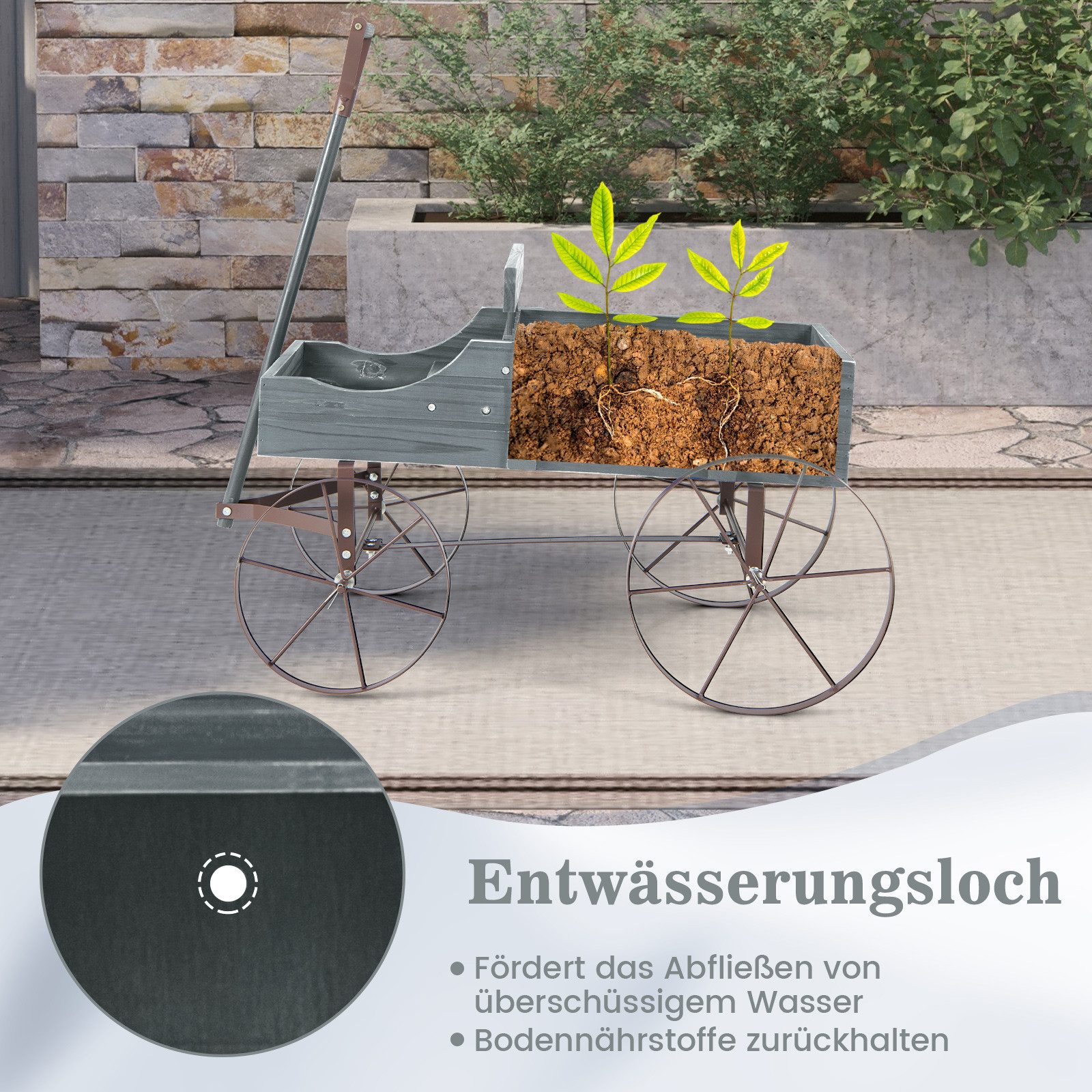 COSTWAY Blumenständer, Pflanzwagen mit 4 Metallrädern & Griff, 62x34x60cm