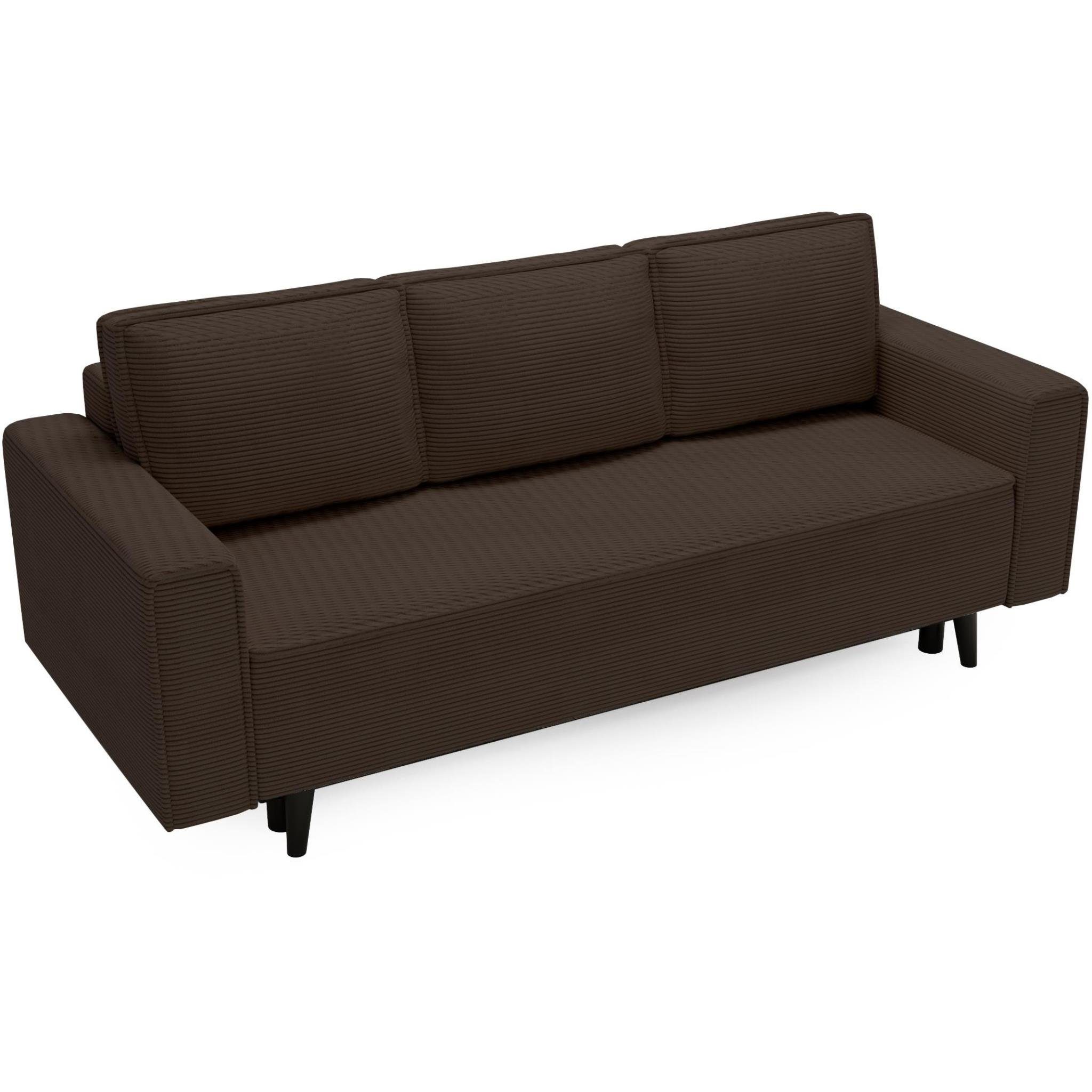 Schlafsofa (poso mit cm Bettkasten, Cord-Bezug, stilvoll Braun Beautysofa Polstersofa, 06) 225x95 Monte, Relaxfunktion,