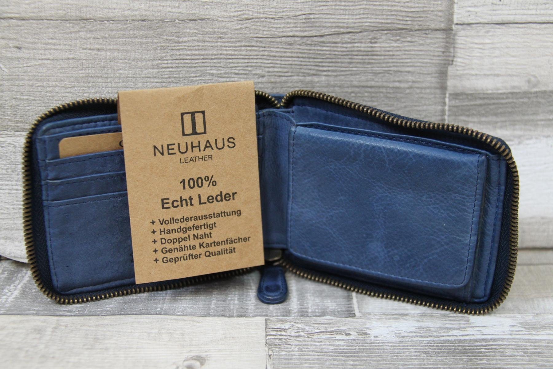 neu.haus Geldbörse griffige Lederbörse umlaufender RV