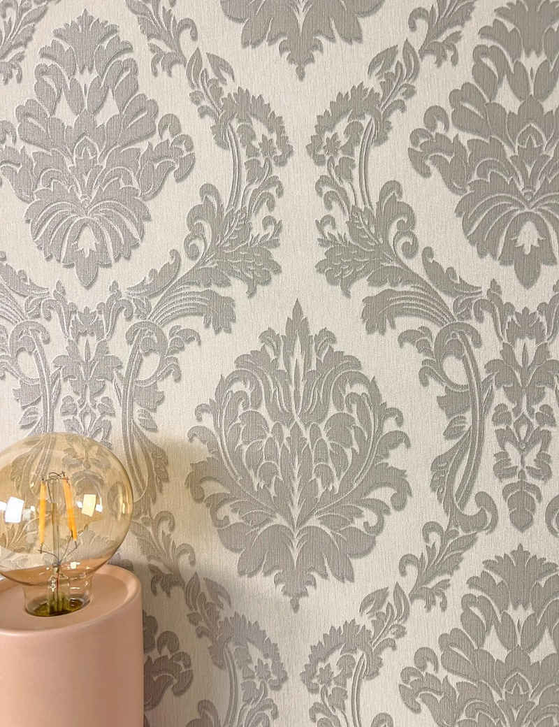 Newroom Vliestapete, Taupe Glänzend Modern Ornamente - Mustertapete Retro Grau Vintage Glamour Ornamente Ornamente für Schlafzimmer Wohnzimmer Küche