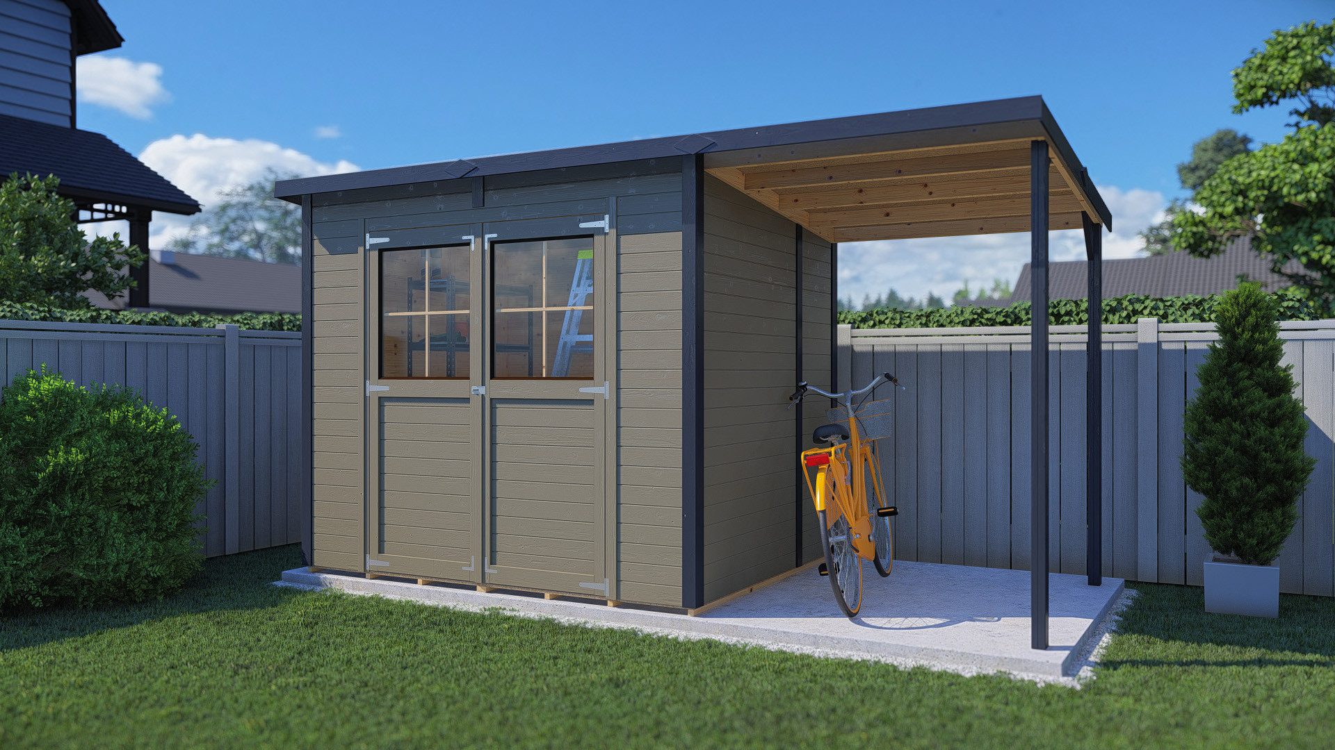 BERTILO Gartenhaus Einfach 3 Plus beigegrau, BxT: 395x200 cm