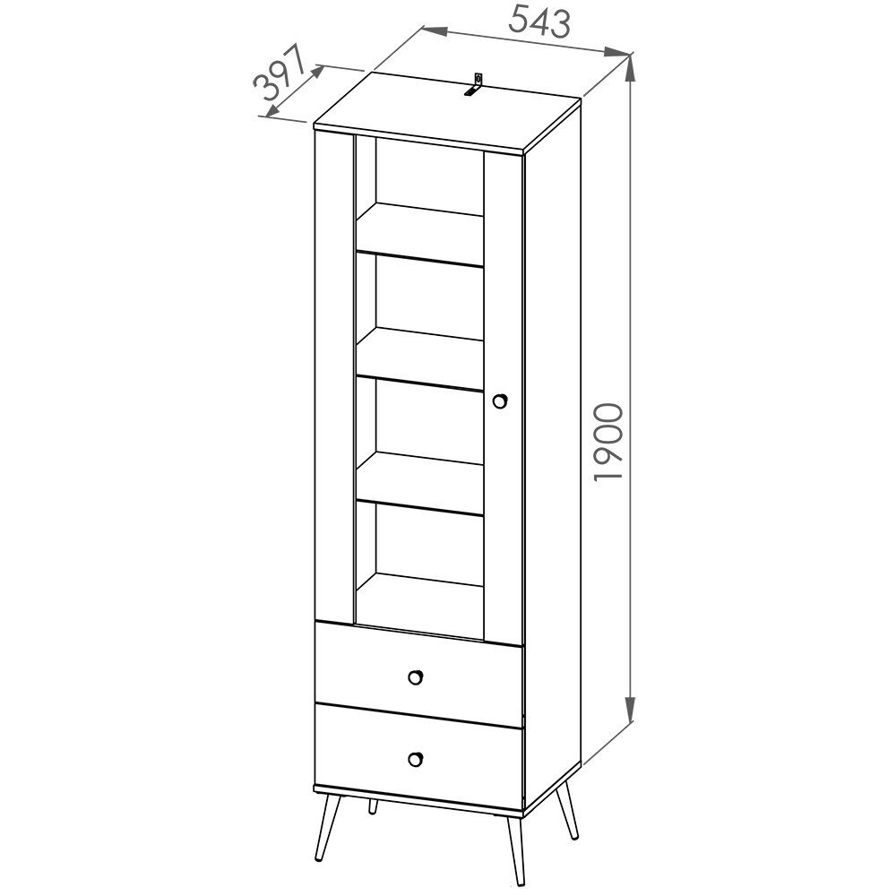 ca. und Glasböden, FASANO-131 Lomadox in mit Glastür grün 190/55/40 cm B/H/T Vitrine