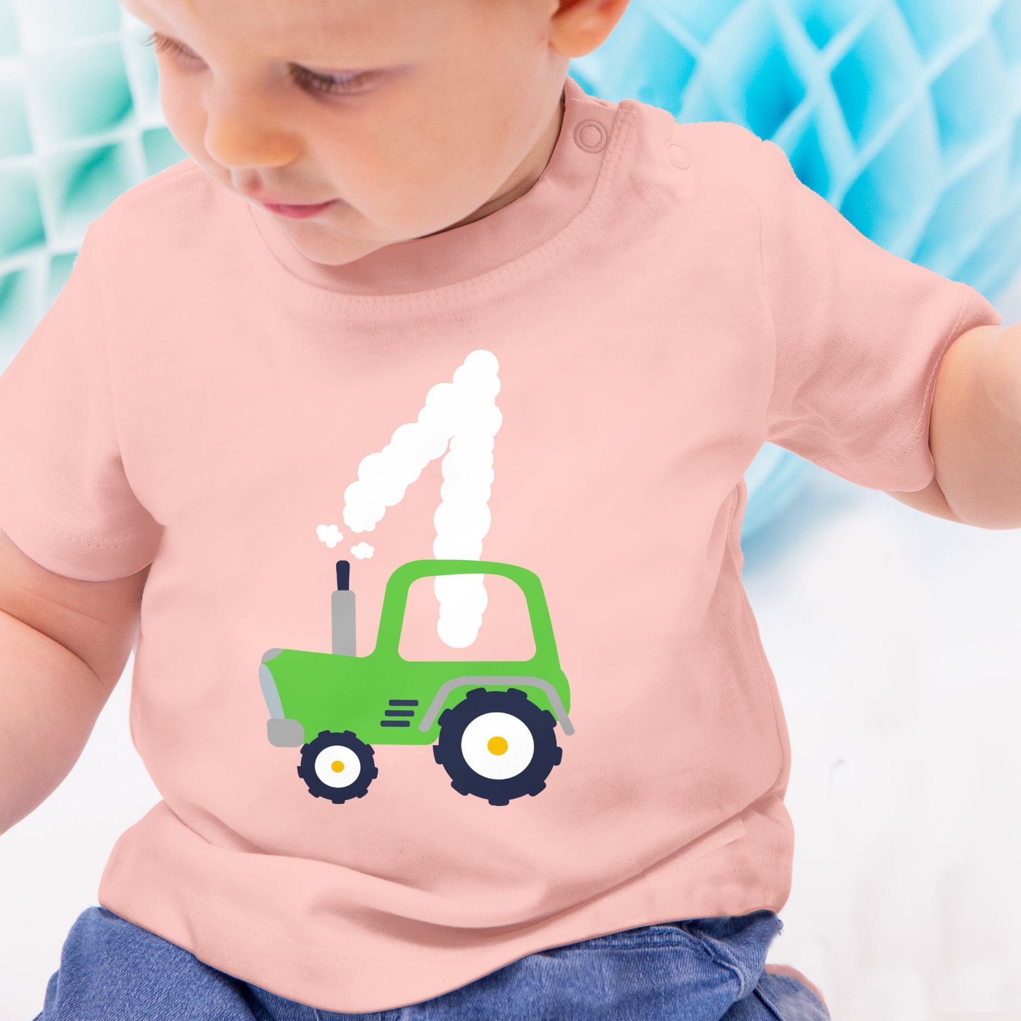 Traktor 1. 2 Babyrosa Geburtstag T-Shirt Geburtstag Eins Shirtracer