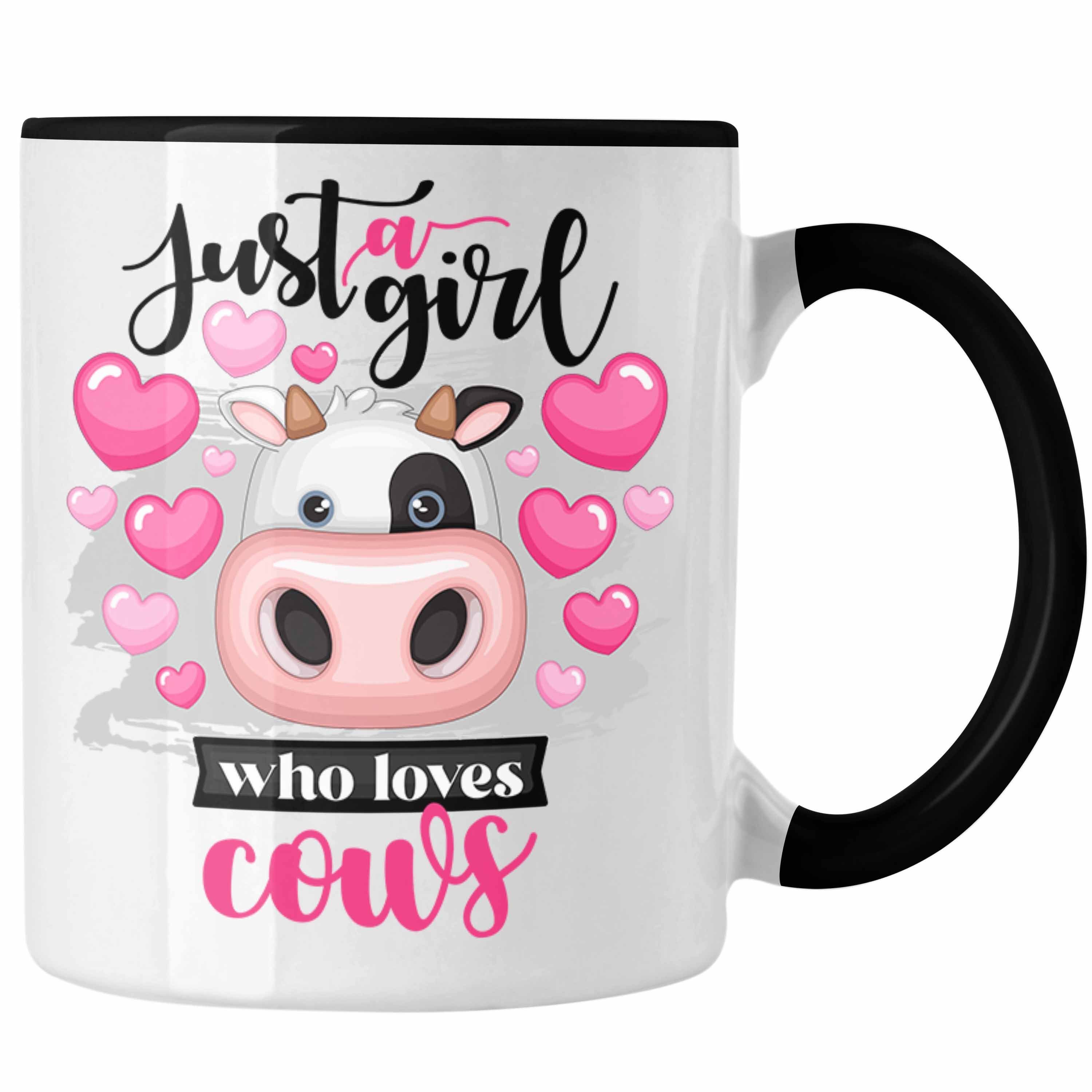 Trendation Tasse Kühe Tasse Geschenk Just A Girl Who Loves Cows Geschenkidee Kuhliebhab Schwarz