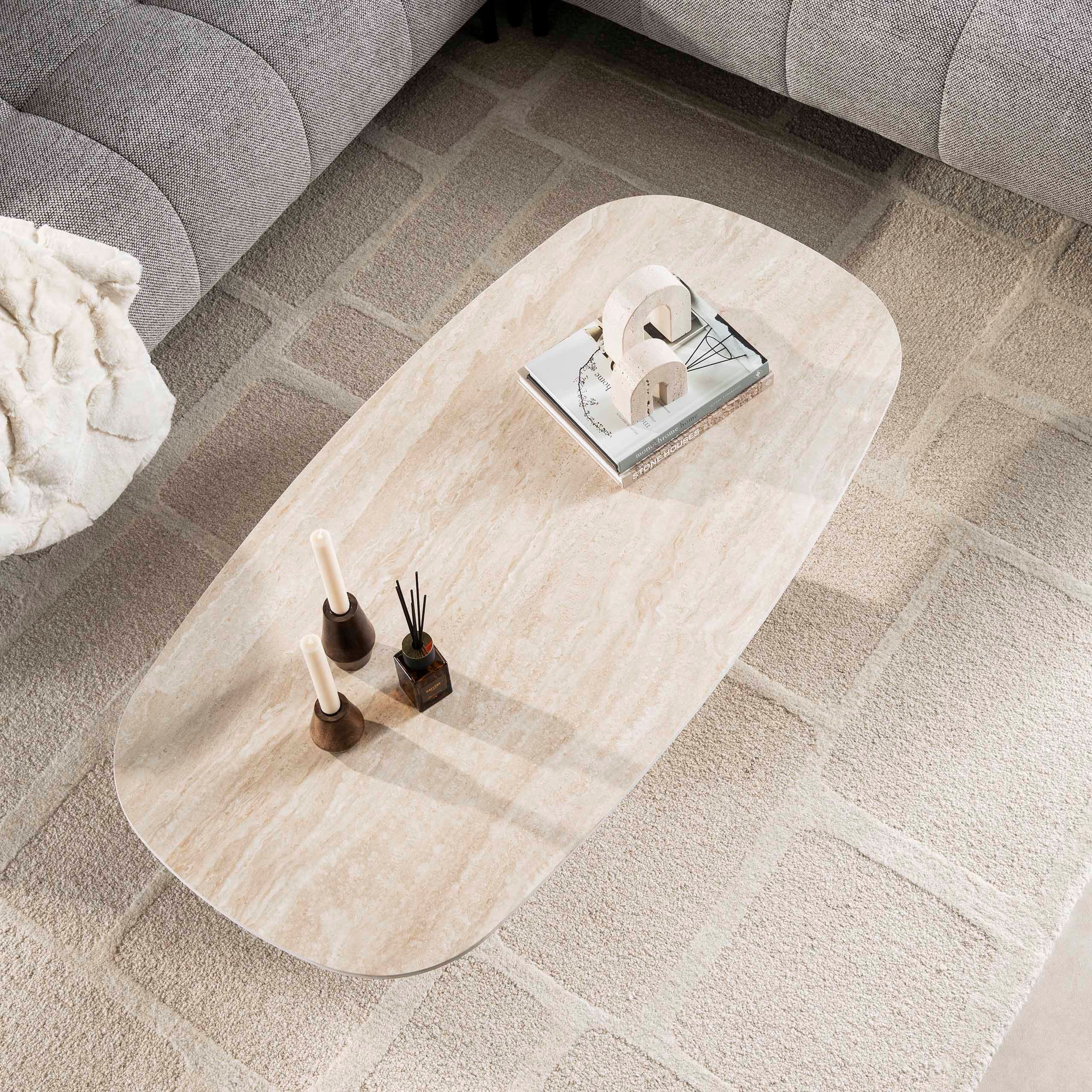 Sitheim-Europe Couchtisch Couchtisch Centro 135cm / 3D Keramik travertin, 135cm, Keramikplatte in Travertinoptik