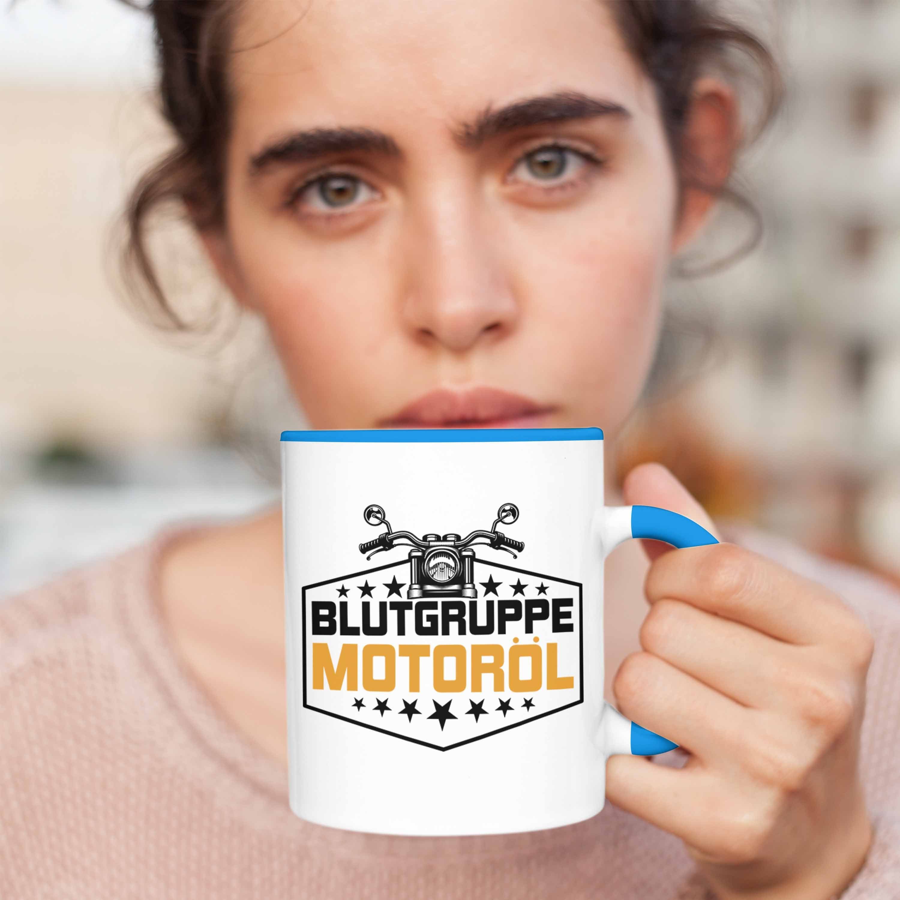 Blau Trendation Geschenkidee für Tasse Motoröl Geschenk Motorradfahrer - Tasse Trendation Biker Blutgruppe