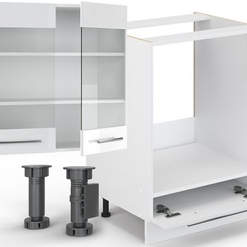 Livinity® Küchenzeile Fame-Line, Weiß Hochglanz/Weiß, 300 cm, AP Marmor
