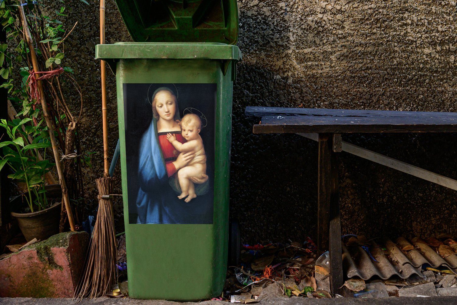 Madonna Mülltonne, (1 Abfalbehälter Sticker, des Raffaello MuchoWow Großherzogs St), - Raphael Container, Mülleimer-aufkleber, Wandsticker