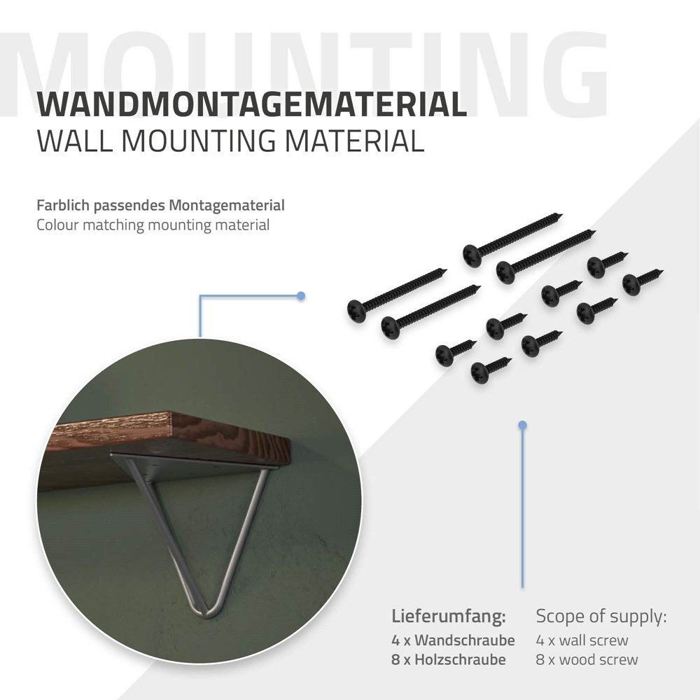ML-DESIGN Wandregalhalter Regalhalterung Winkel Halterung für Regale & Konsolen Regalträger, 4-tlg., Regalstütze Prisma 4er Set solide Regalwinkel Industrial Metall