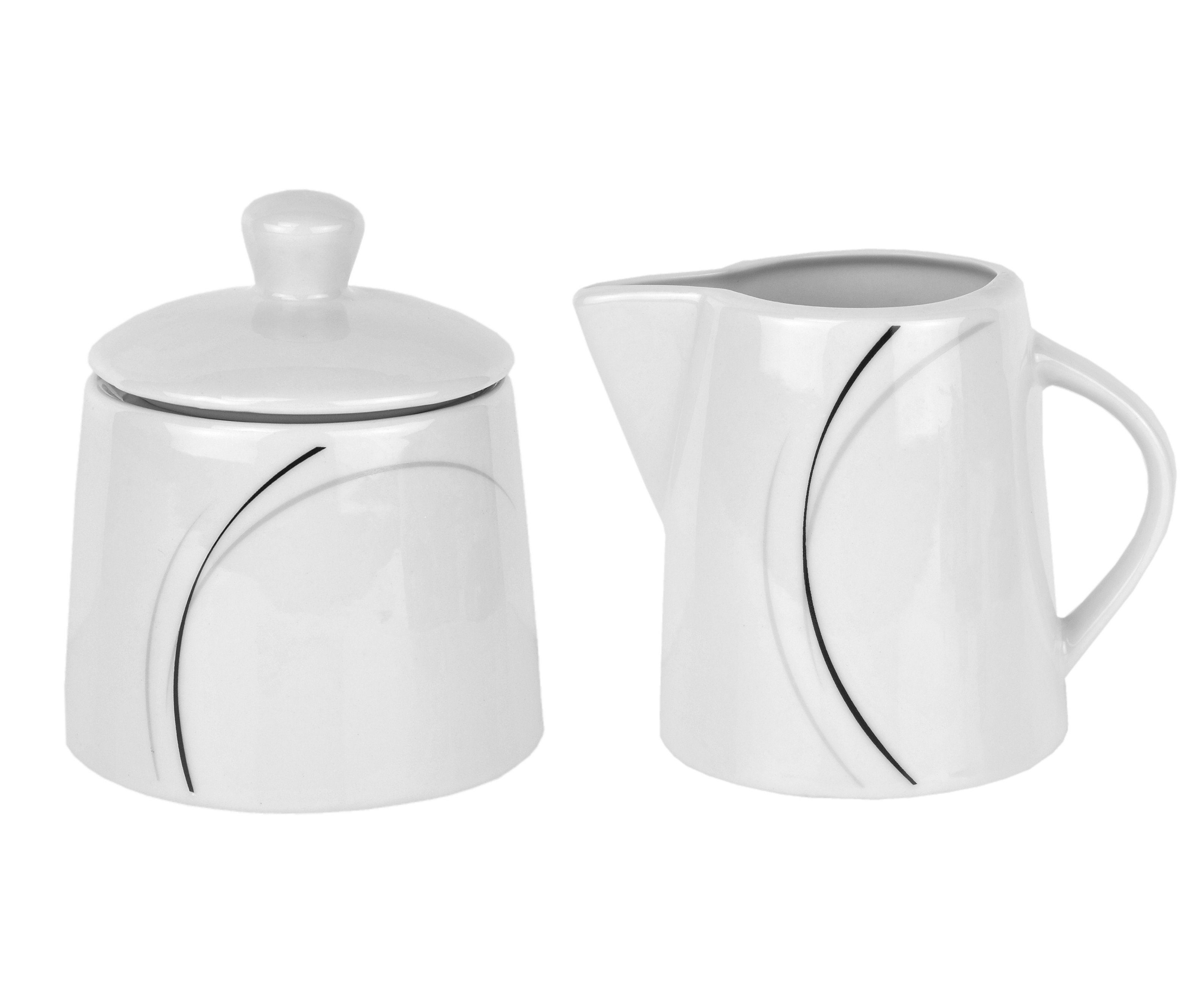 van Well Milch- und Zuckerset 2tlg. Set Milchkännchen + Zuckerdose Phönix Porzellan weiß, Porzellan