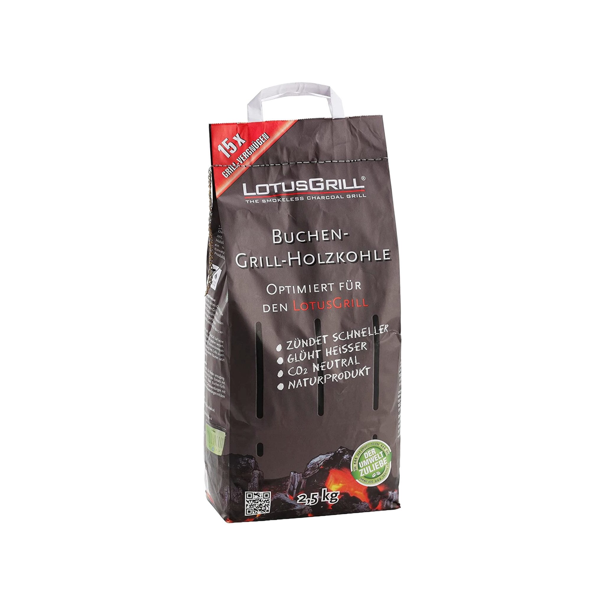 LotusGrill Holzkohlegrill LotusGrill Buchenholzkohle 2,5 kg Sack inkl. Brennpaste 500 ml
