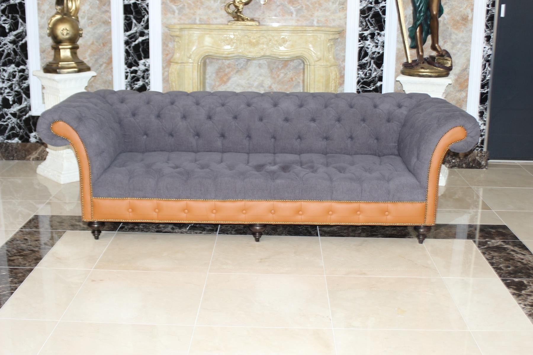 Xlmoebel Chesterfield-Sofa Chesterfield Couch Polster Sofas Klassische Textil 4 Sitzer Sofort, Made in Europa