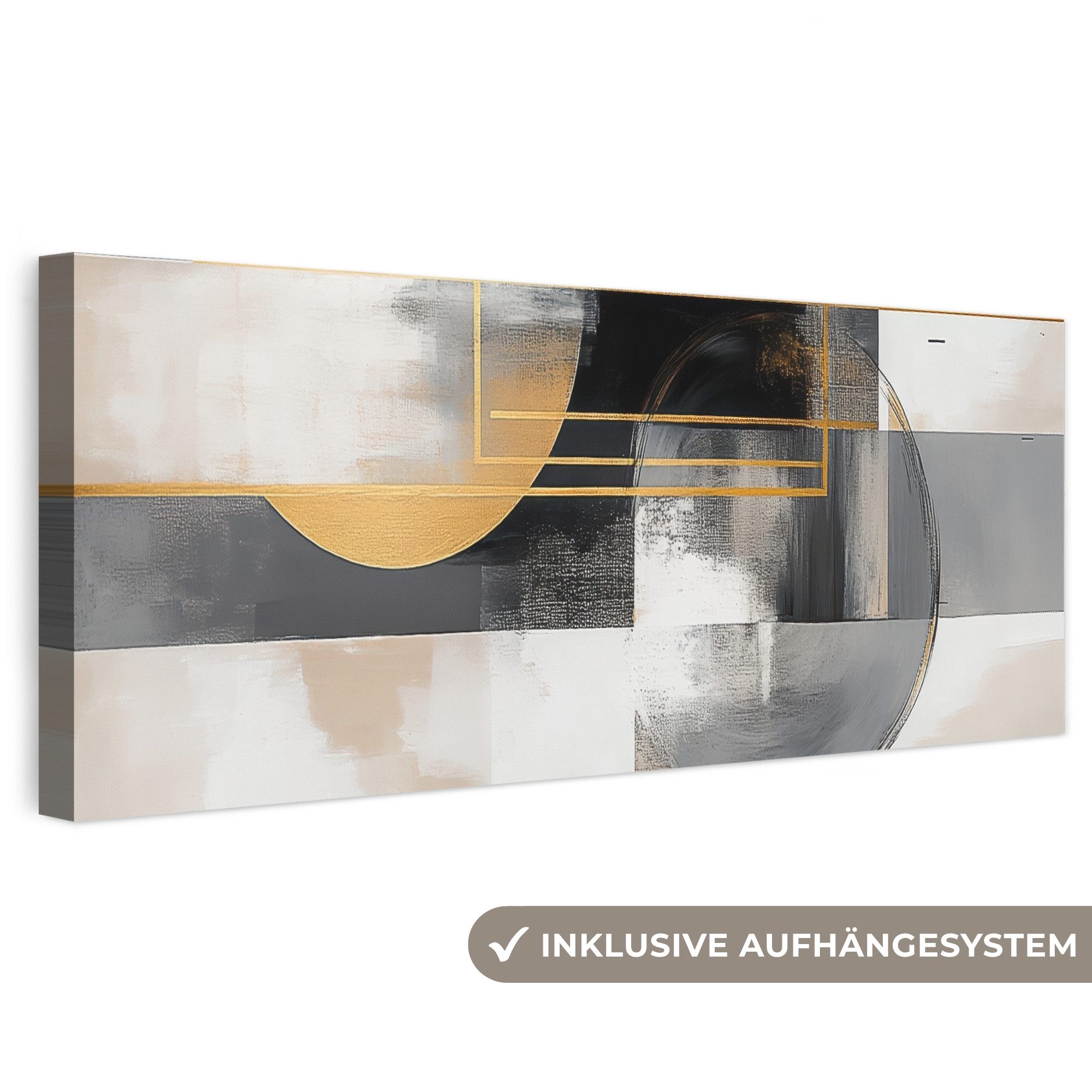 OneMillionCanvasses® Leinwandbild Panorama Abstrakt - Gold - Silber - Formen - Ästhetisch - Modern, Fotodruck (1 St), Wandbild, Deko Schlafzimmer Wohnzimmer Flur 60x20 cm