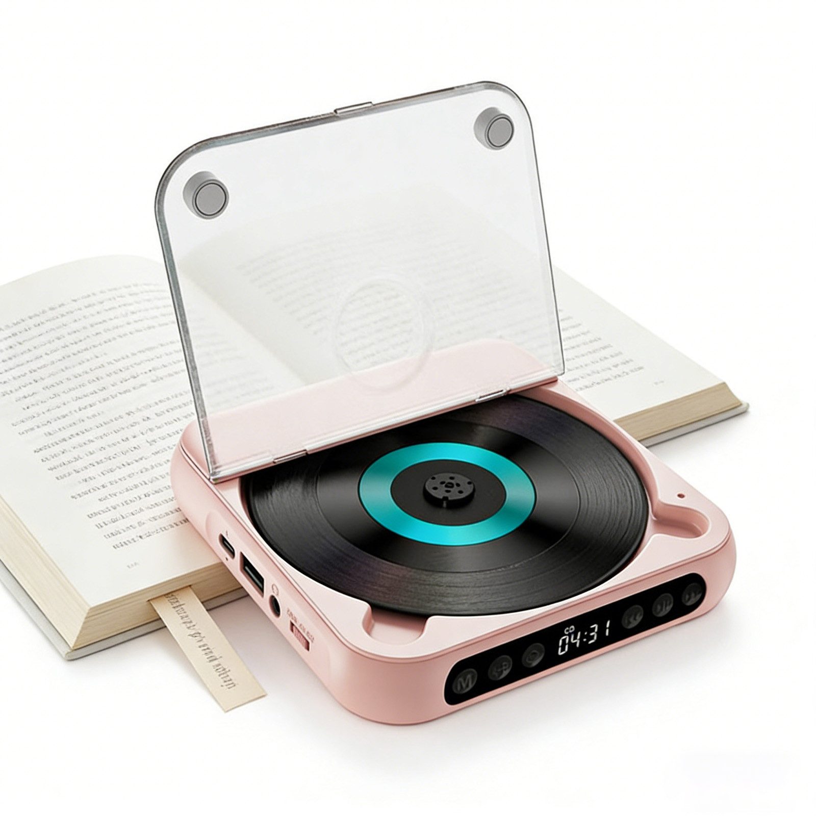 OKWISH Tragbarer mobiler Musikplayer mit Bluetooth CD-Player (integrierter 2000-mAh-Akku mit Typ-C-Ladung für unterwegs und Zuhause, Wiedergabe von CDs und MP3-Dateien sowie USB-Musikunterstützung)