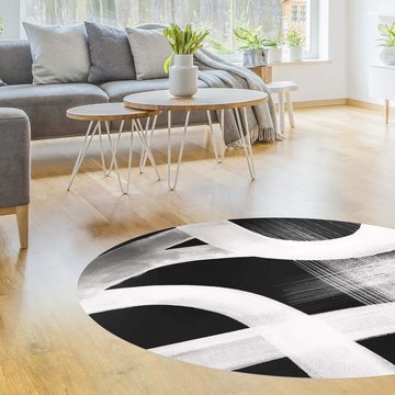 Teppich Vinyl Wohnzimmer Schlafzimmer Flur Küche Modern modern, Bilderdepot24, rund - schwarz weiß glatt, nass wischbar (Küche, Tierhaare) - Saugroboter & Bodenheizung geeignet