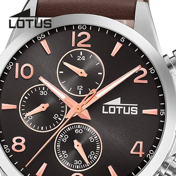 Lotus Quarzuhr Lotus Herrenuhr Khrono Armbanduhr Leder, (Analoguhr), Herren Armbanduhr rund, groß (ca. 41mm), Edelstahl, Luxus