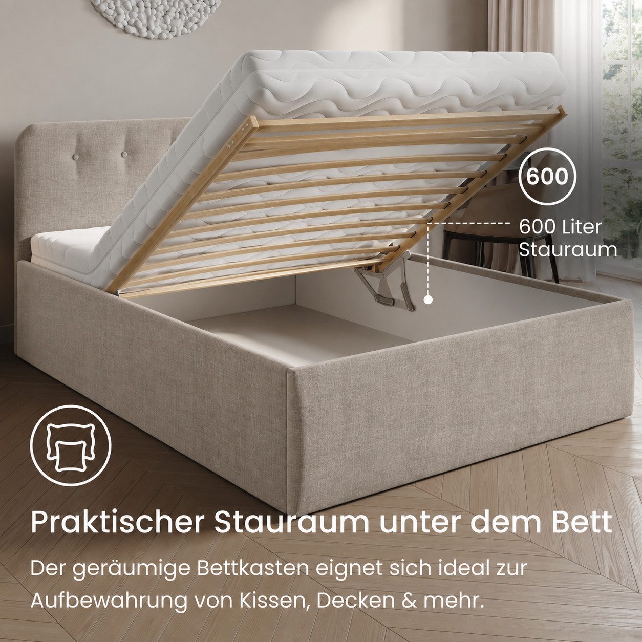 Home Collective Polsterbett Bett mit Stauraum, verstellbarem Lattenrost, viele Größen (Größen: 100x200 120x200 140x200 160x200 180x200 200x200, hochwertiger Str – Bild 4 von 5