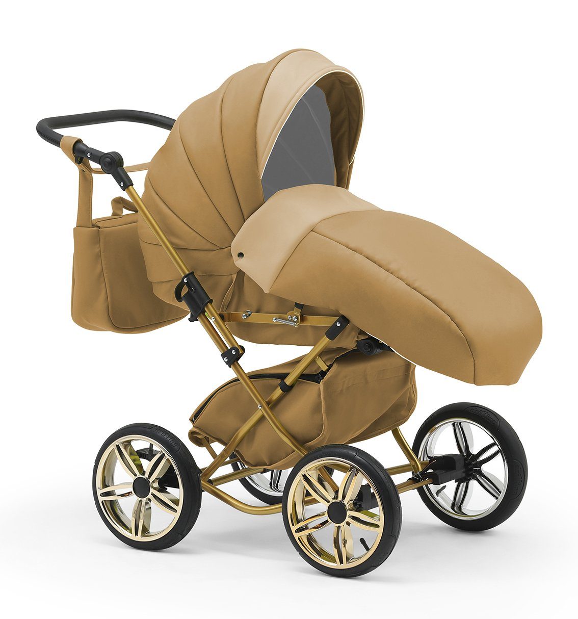 BabyMerc Kombi-Kinderwagen Sorento Gold 5 in 1 mit Sportsitz, Autositz und Iso in 30 Farben