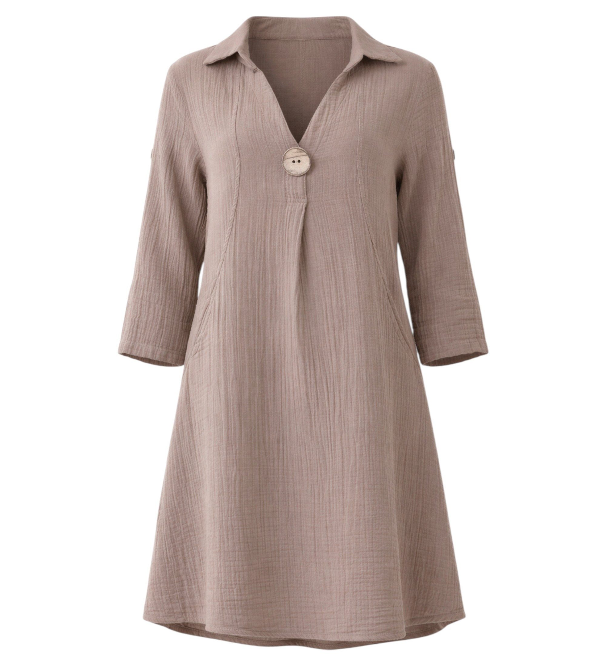 WENOR Tunikakleid Damen Musselin Bluse Sommerkleid V-Ausschnitt