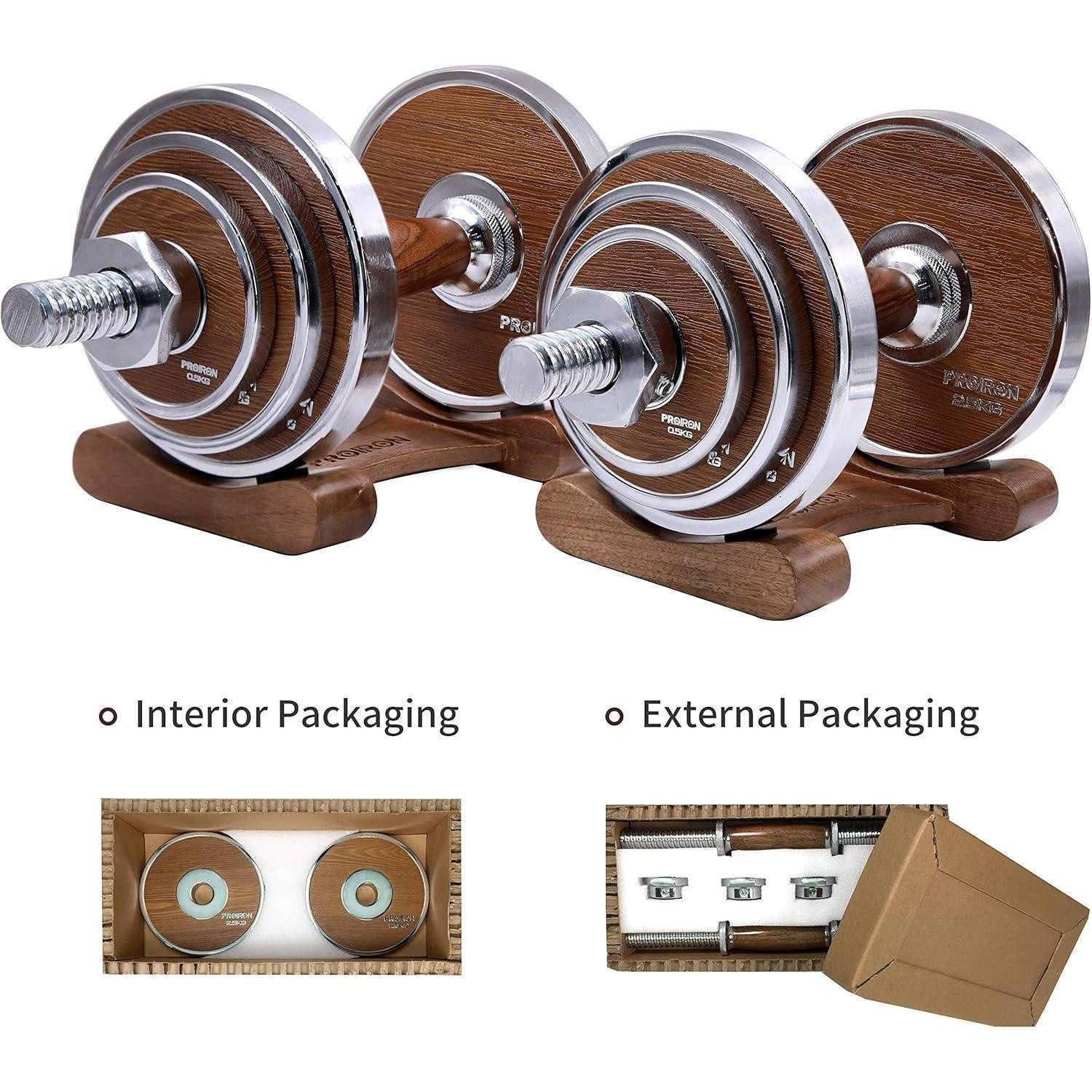 PROIRON Hantel-Set Einstellbare Walnuss-Stahl Hanteln Set 20KG für Gym Office Home