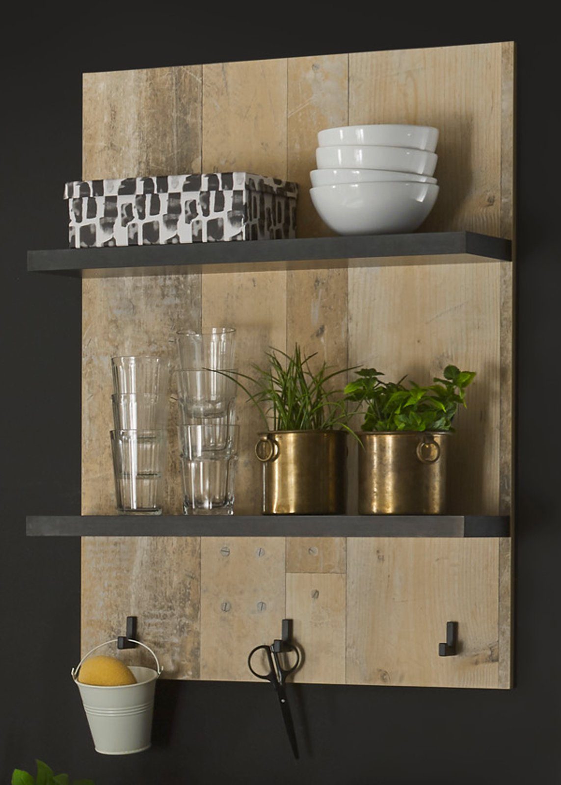 Furn.Design Küchenregal Stove, Wandregal in Used Wood, mit Ablagen und Hake günstig online kaufen