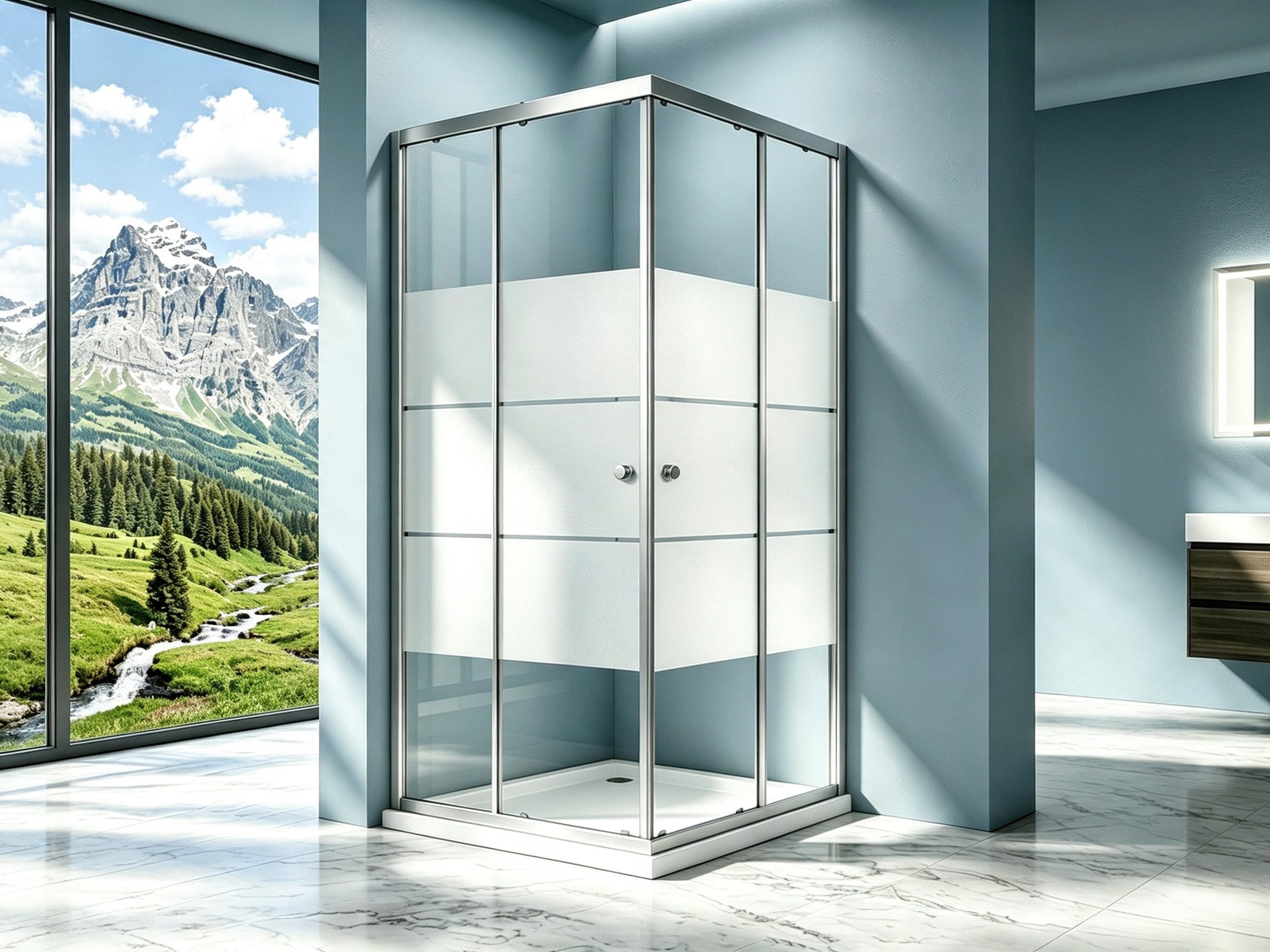 Boromal Eckdusche Duschkabine 90x90 80x80 75x90 75x75 Eckeinstieg Schiebetür H:185cm, BxT: 75x90 cm, Sicherheitsglas, verstellbar Aluprofil, Alurahmen, Duschabtrennung Glas, Milchglas, Schnellfreigabefunktion, Magnetische Duschdichtunge