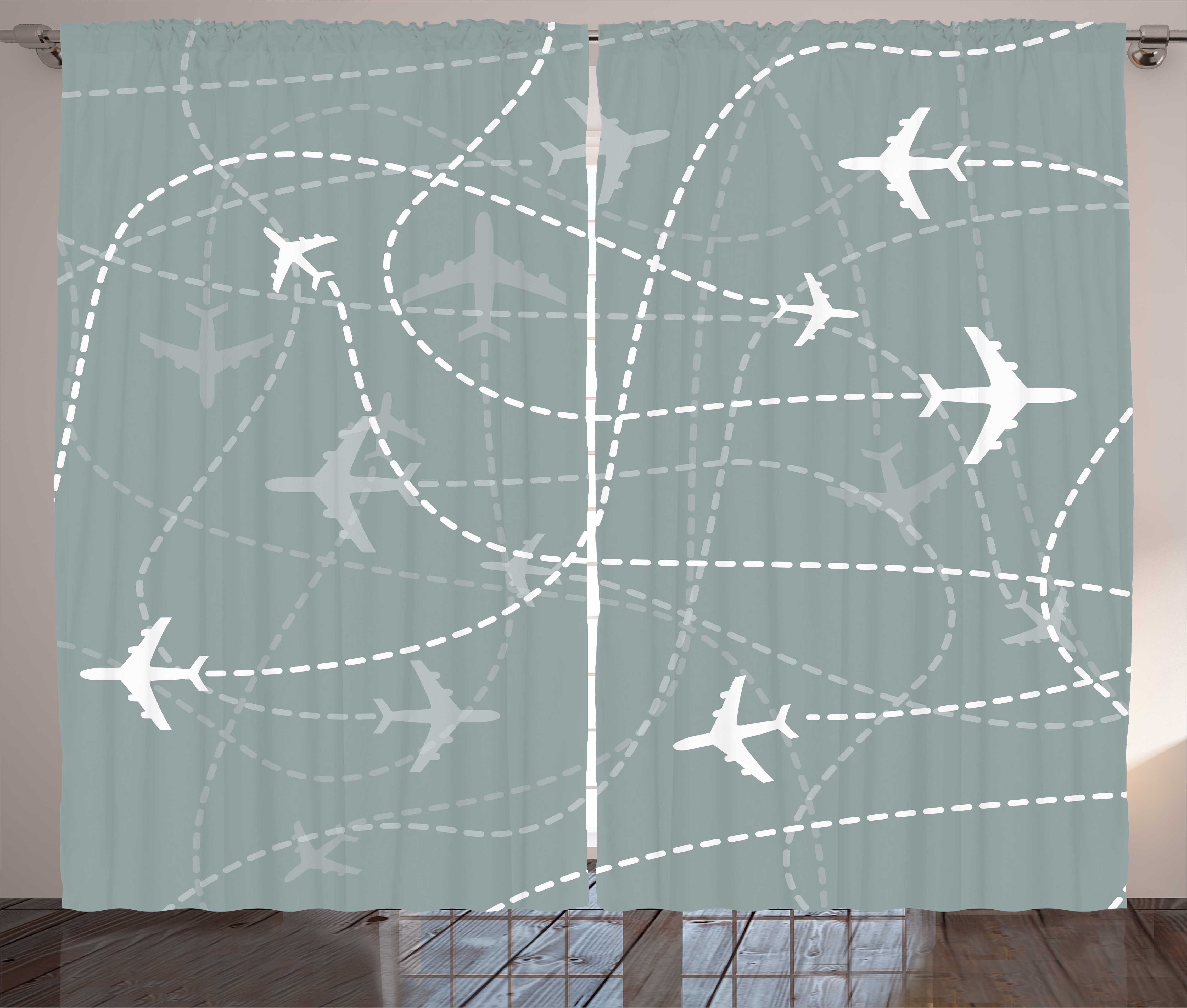Gardine Schlafzimmer Kräuselband Vorhang mit Schlaufen und Haken, Abakuhaus, Flughafen Flugzeug Spuren Scheme Zeichen